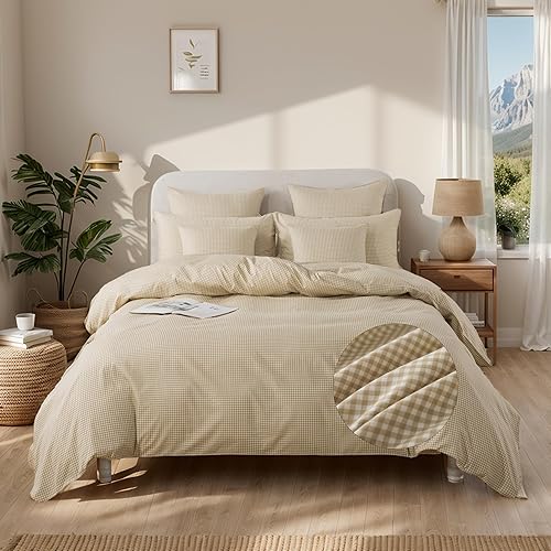 Miniatura 23 de FADFAY Juego de funda de edredón de cuadrícula azul, tamaño individual, 100% algodón, ultra suave, a cuadros, reversible, con cierre de cremallera