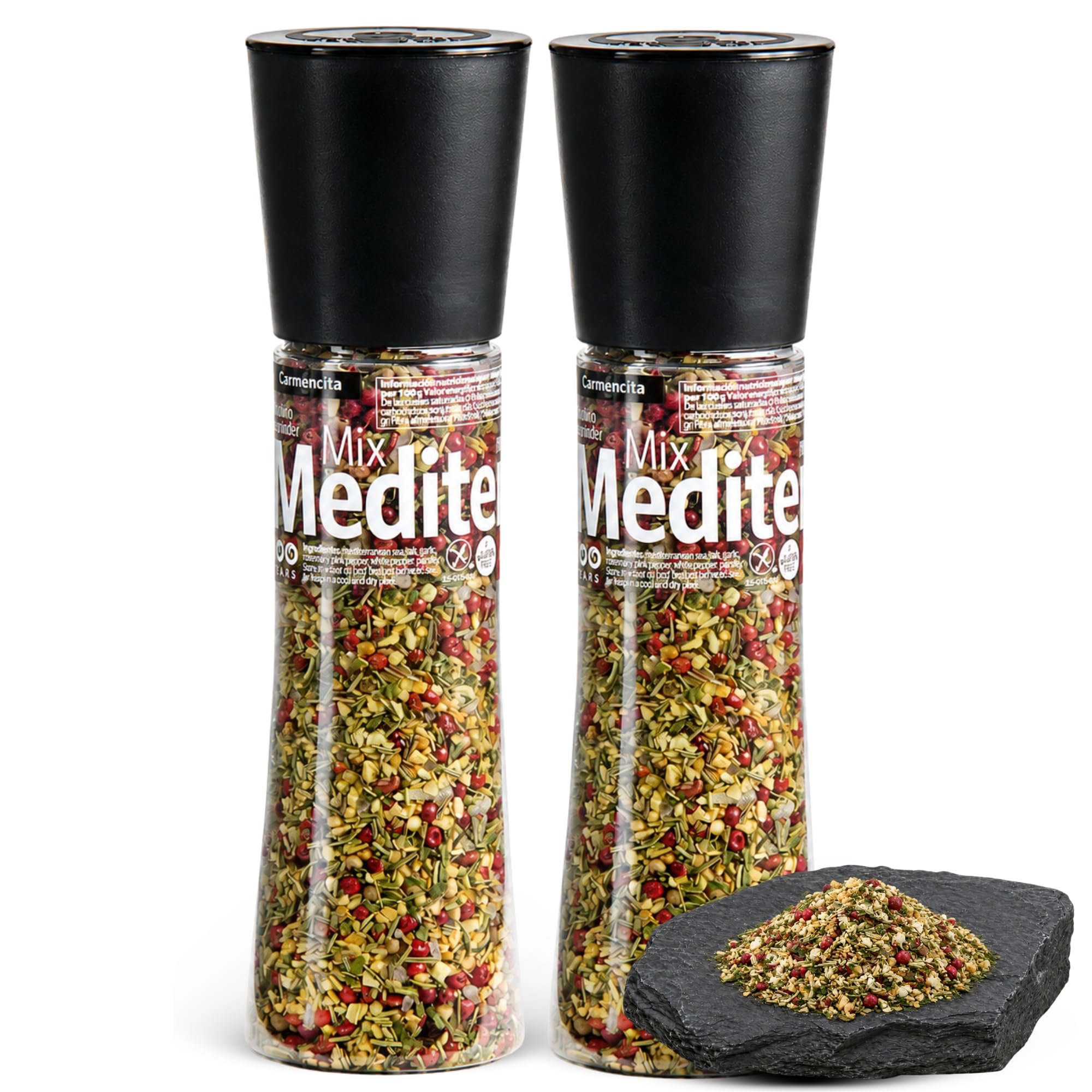 Sal Marina Mediterránea Mix Carmencita, Formato molinillo gigante, Ideal para Panes y crackers, Verduras, carnes y pescados, Ensaladas, Pasta, Marinados, Sin Gluten, Contiene 2 unidades de 190 g