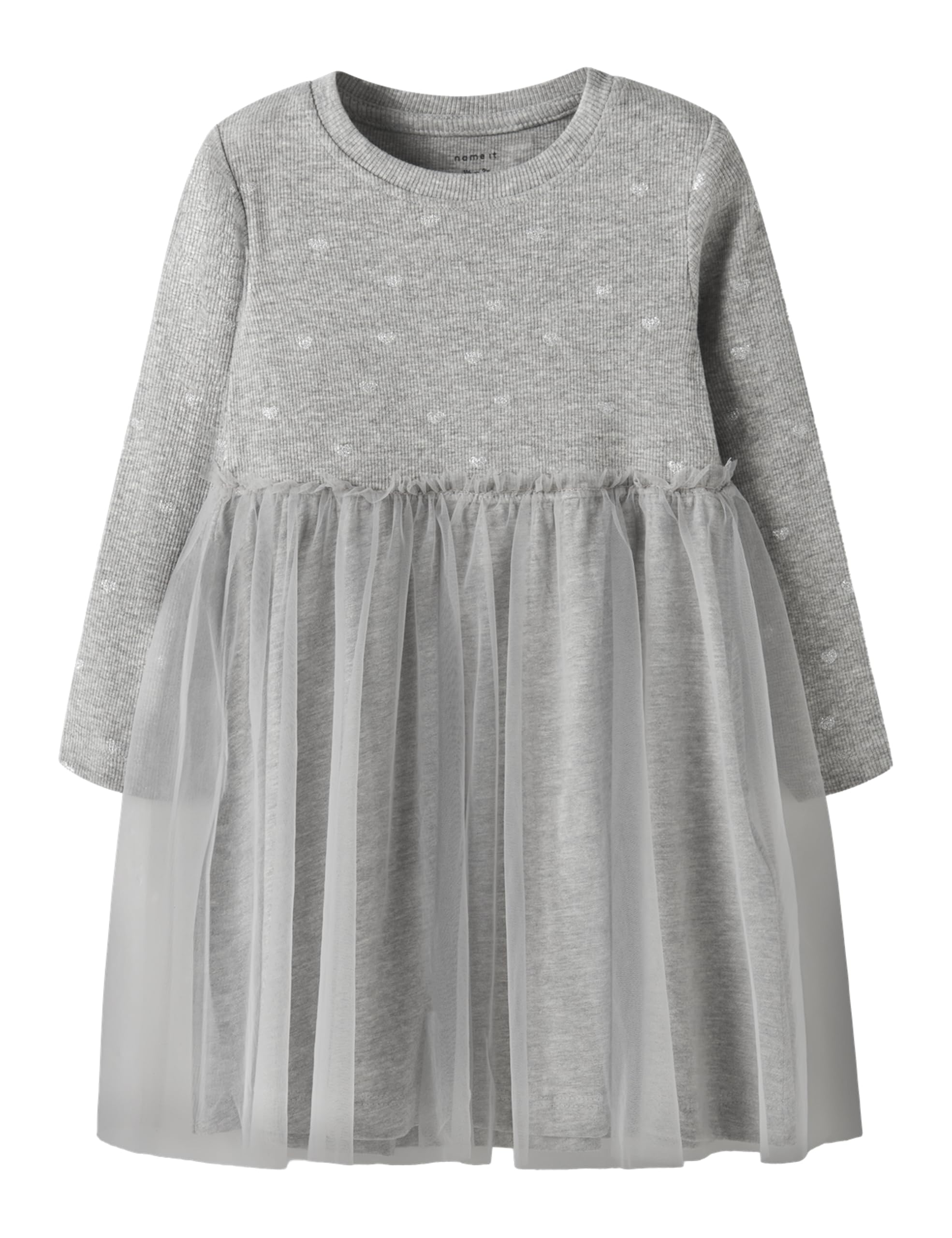 NAME IT Girls' Nmfnadja LS Dress Noos, Grey Melange, 92