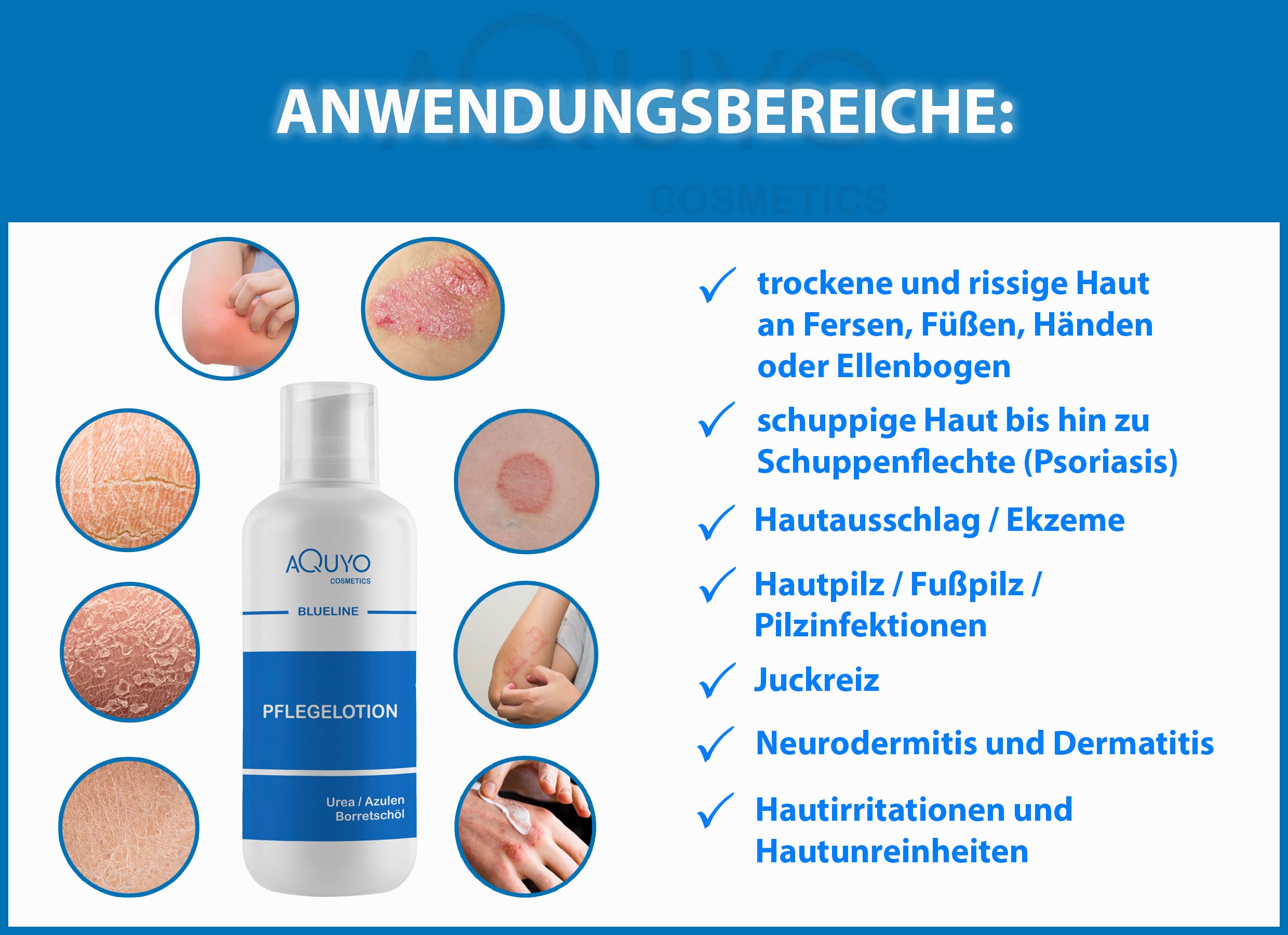 Blueline Creme Lotion zur Hautpilz, Fußpilz, Ekzem oder Neurodermitis Behandlung (3x 500ml) | Körperlotion für trockene und juckende Haut | Bodylotion bei Schuppenflechte, Hautrötungen oder Dermatitis