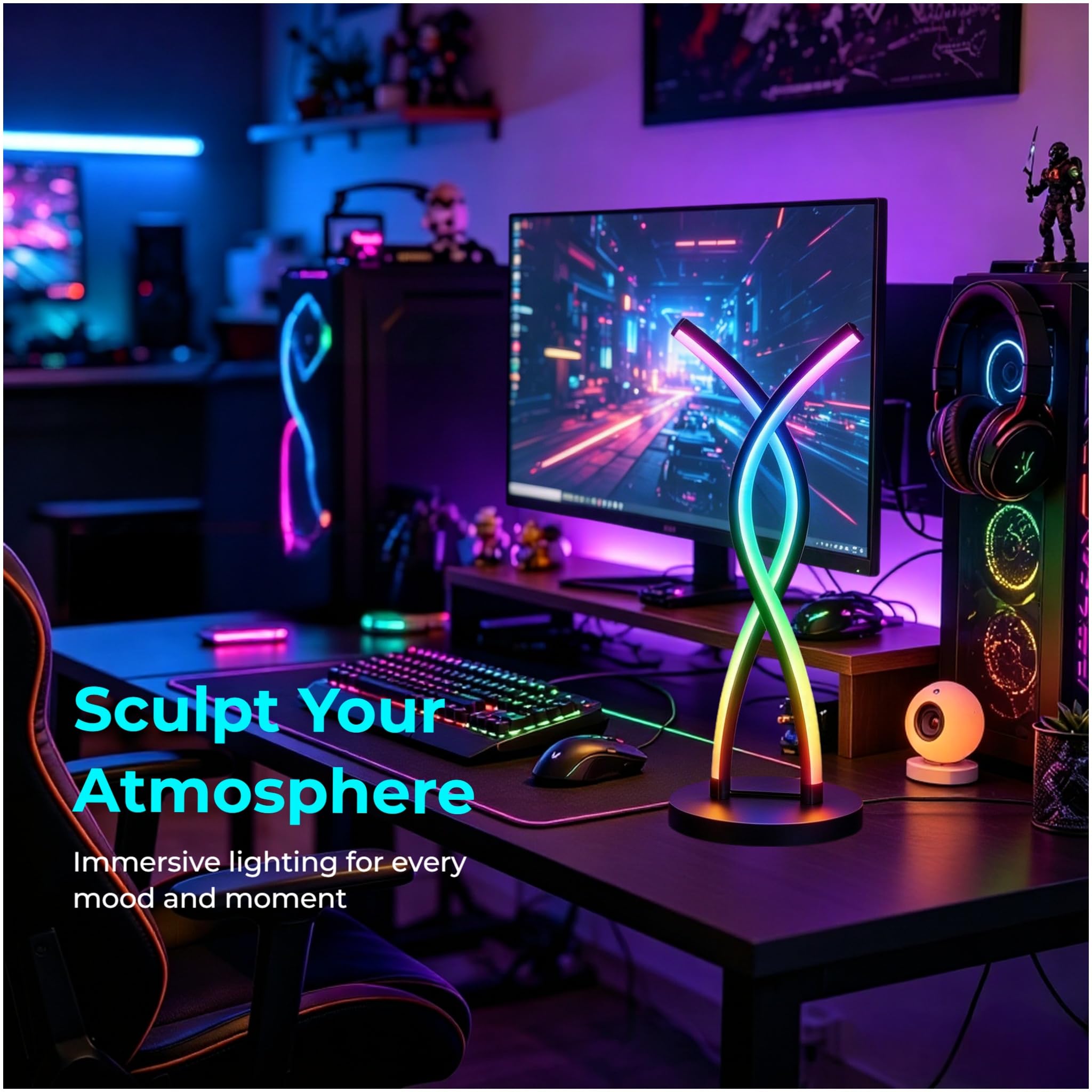 Lampada da tavolo moderna a LED a spirale, lampada da tavolo intelligente RGB con sincronizzazione musicale e controllo app, luce notturna che cambia colore fai da te, design unico USB 5 V, per
