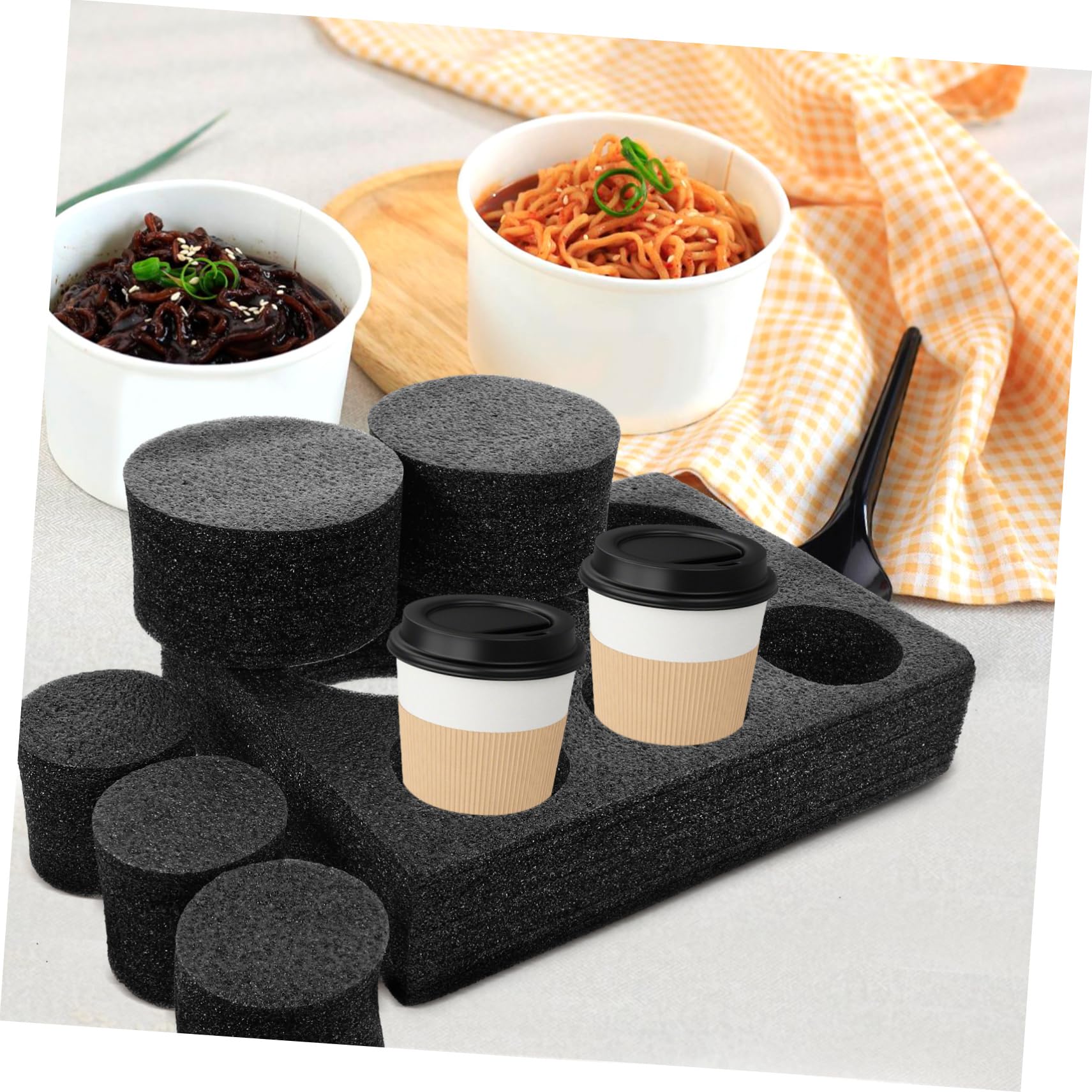 Cabilock 4 Piezas Posavasos Café Portavasos Para Bebidas Soporte De Copa De Bebidas Portavasos De Cafe Transportador Portador De Bebidas Bandeja De La Copa Para Llevar Negro Algodón Perlado