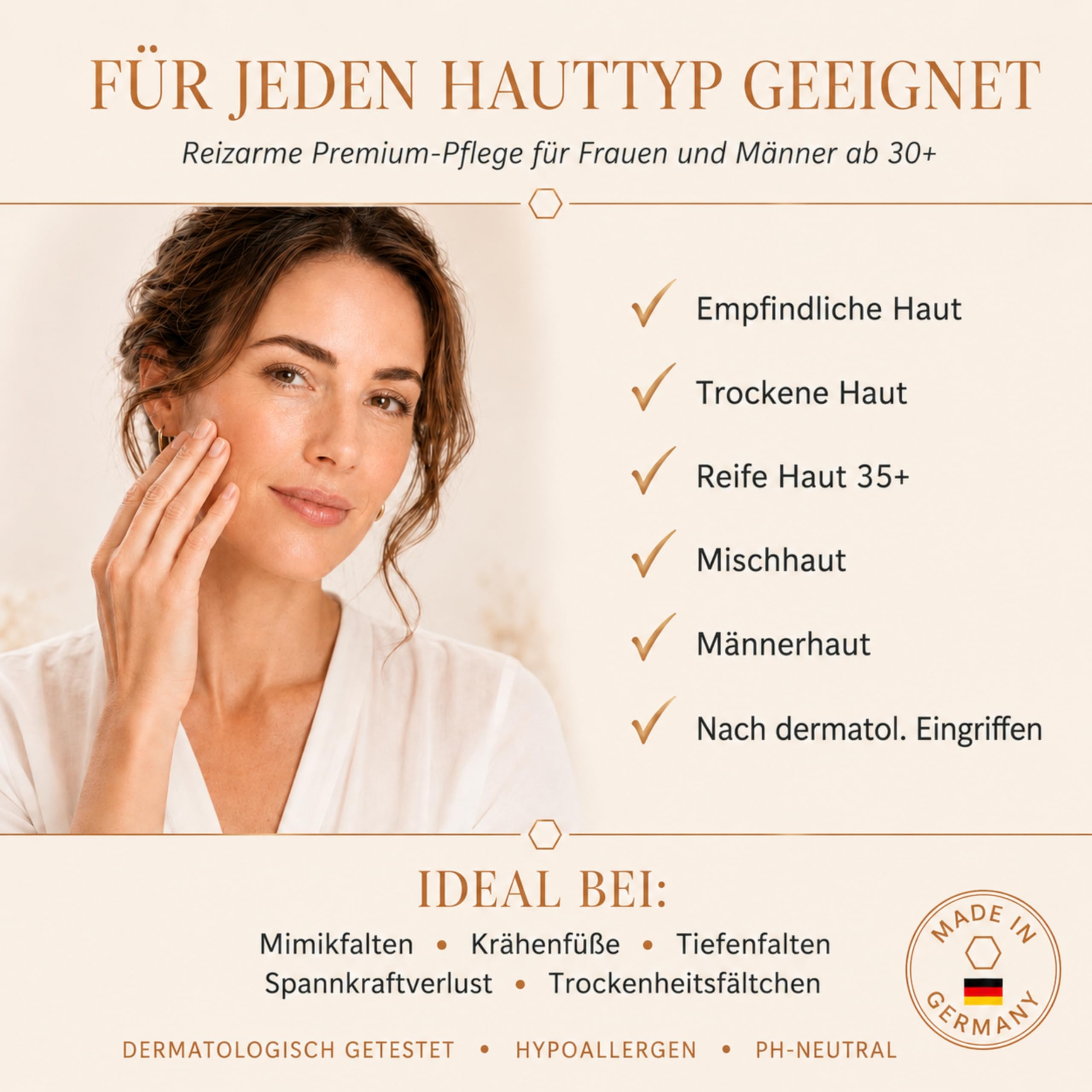 Anti Falten Serum Hochdosiert mit 4-fach Hyaluronsäure Matrixyl 3000 & OLT® - Anti-Aging Hyaluron Gesichtsserum gegen Tiefenfalten - Reife Haut Frauen Männer 30ml Made in Germany
