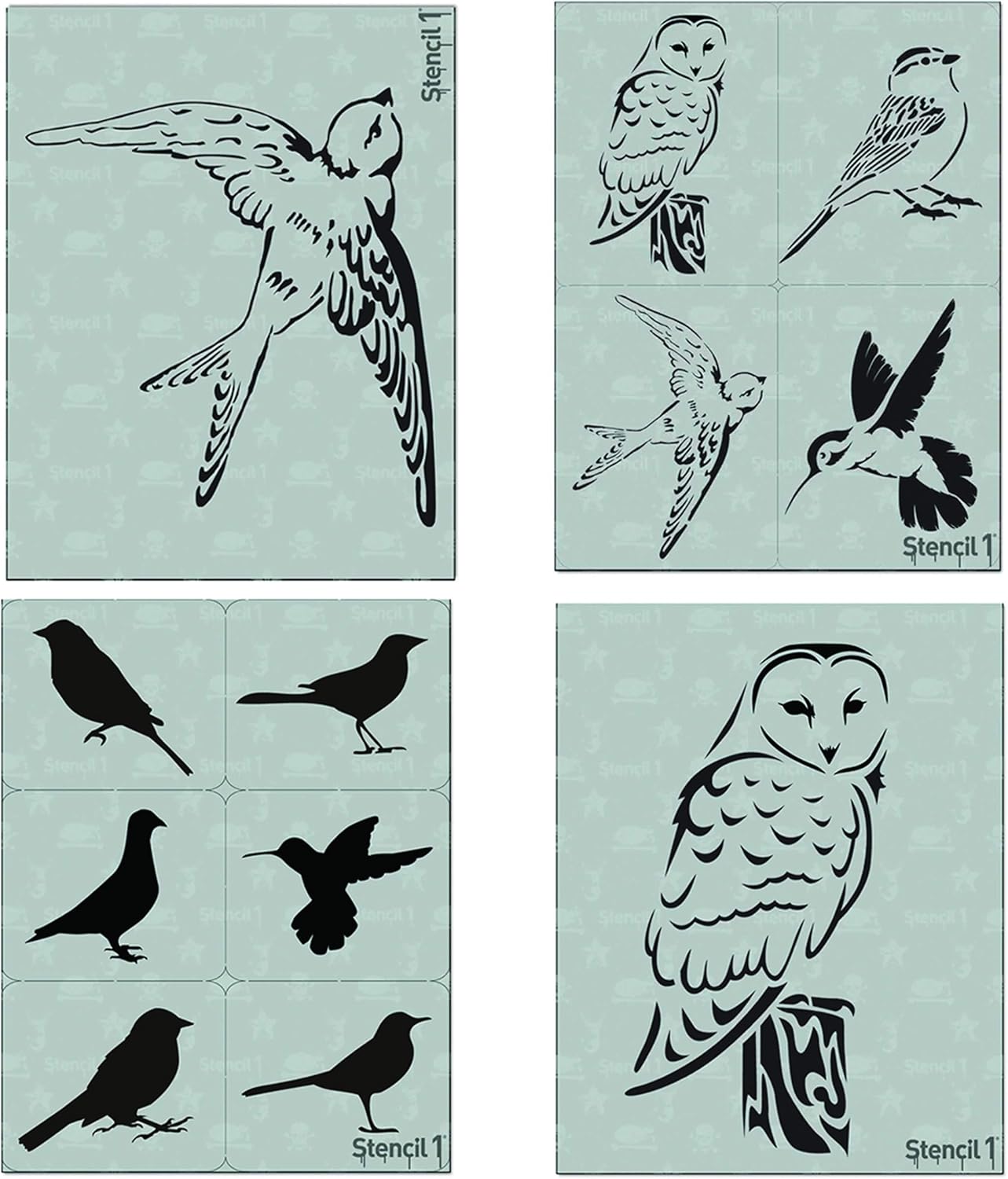 Stencil1 Birds Favorite 4 Pack Stencil – Reusable Nature Template for DIY Crafts, Holiday Decor, Painting on Wood, Fabric, Cards & More - 8.5" x 11"