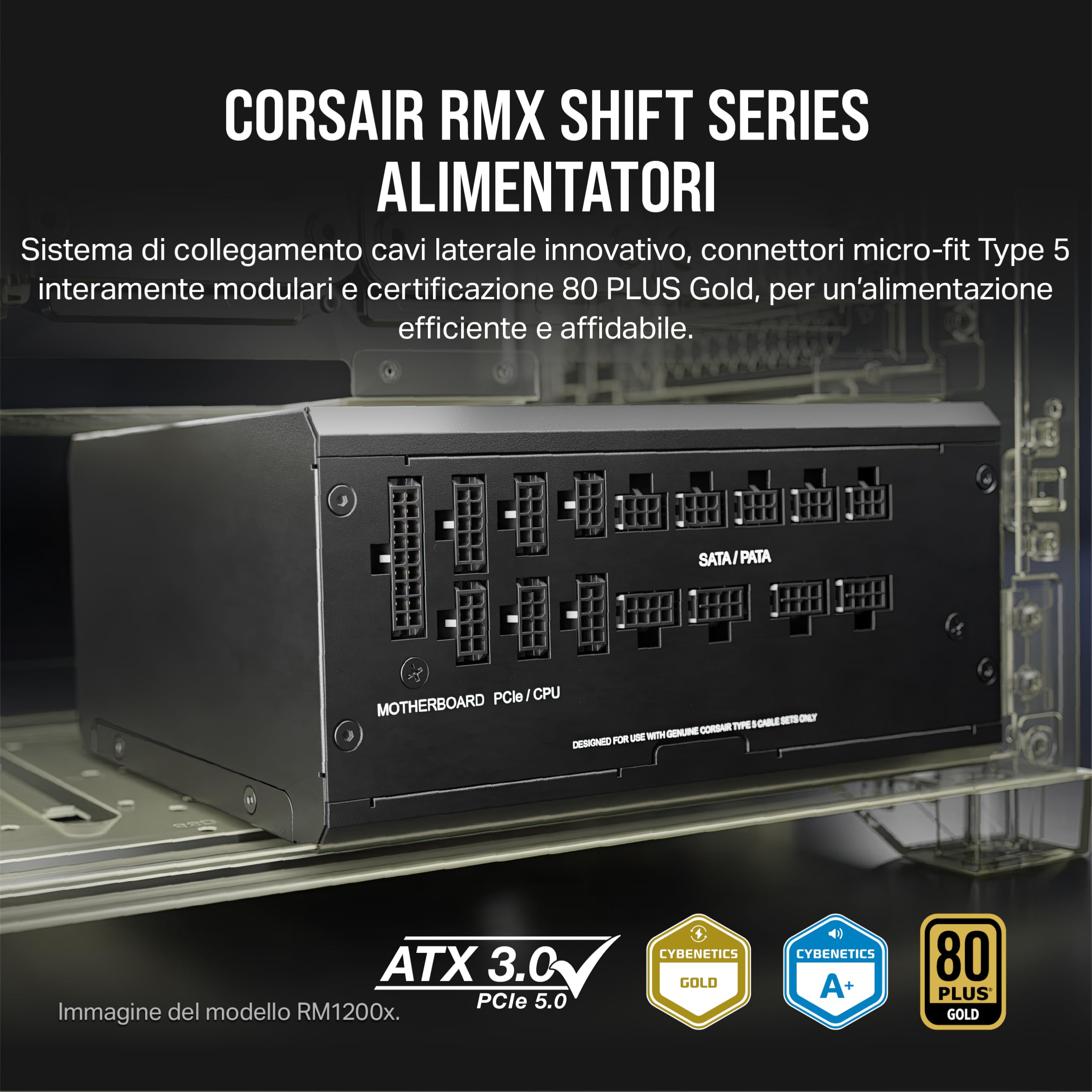 Corsair RM750x SHIFT Alimentatore Modulare Compatibilità con ATX 3.0 e PCIe 5.0 - Modalità della Ventola Zero RPM - Efficienza 80 PLUS Gold