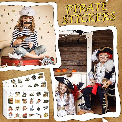 Miniatura 6 de Landhoow 240 tatuajes temporales de pirata para niños con purpurina a granel, tatuajes piratas, calcomanías para el cuerpo de pirata, disfraz de