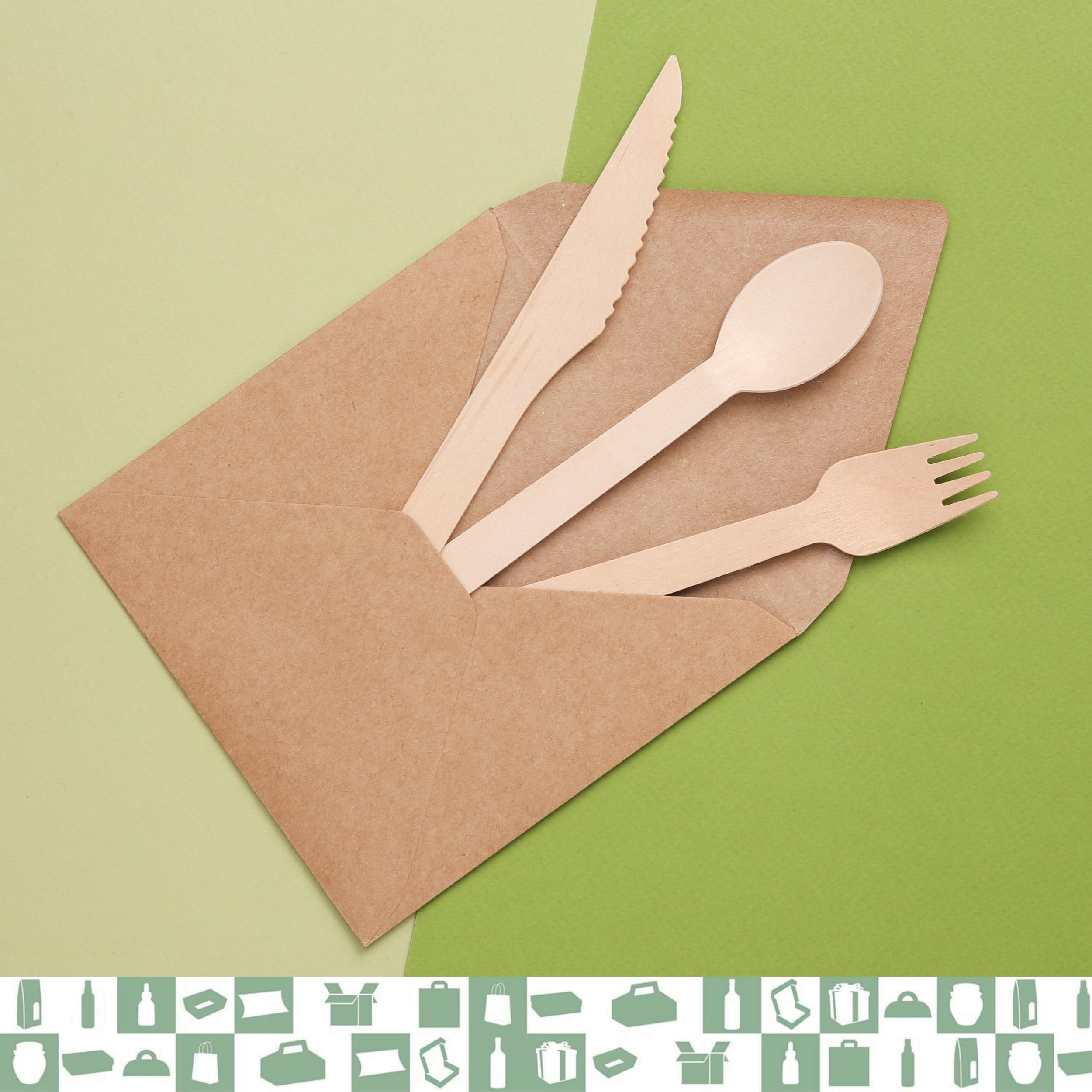 Juego de 100 tenedores + 100 cuchillos + 100 cucharas desechables de madera, cubiertos desechables, ideal para picnics y eventos