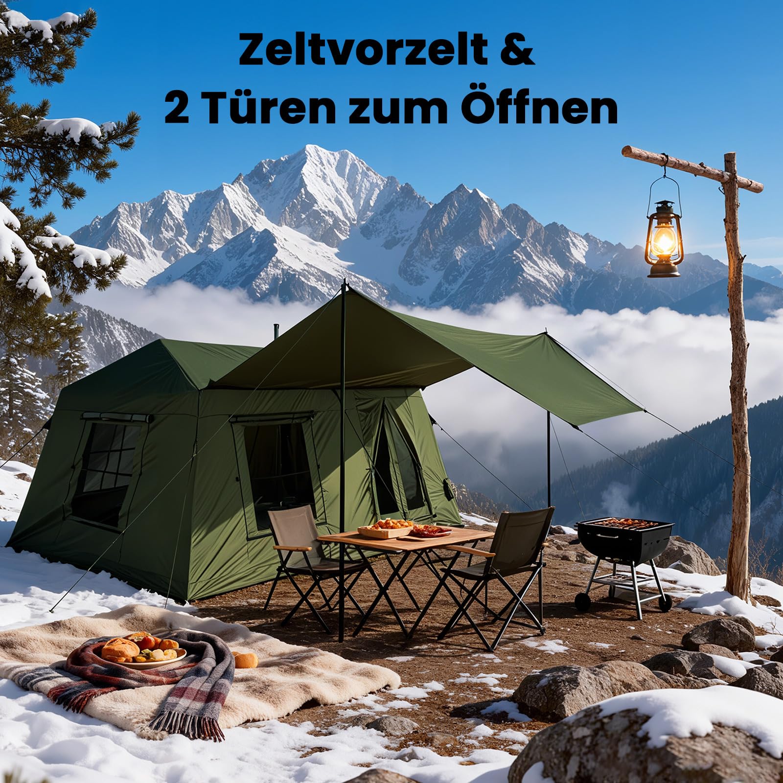 Ytaoeo Aufblasbares Zelt für 8-10 Personen Outdoor Camping Zelt mit Kaminöffnung Vordach Aufblasbares Campingzelt aus Wasserdichtem Oxford-Stoff Air Glamping Zelte