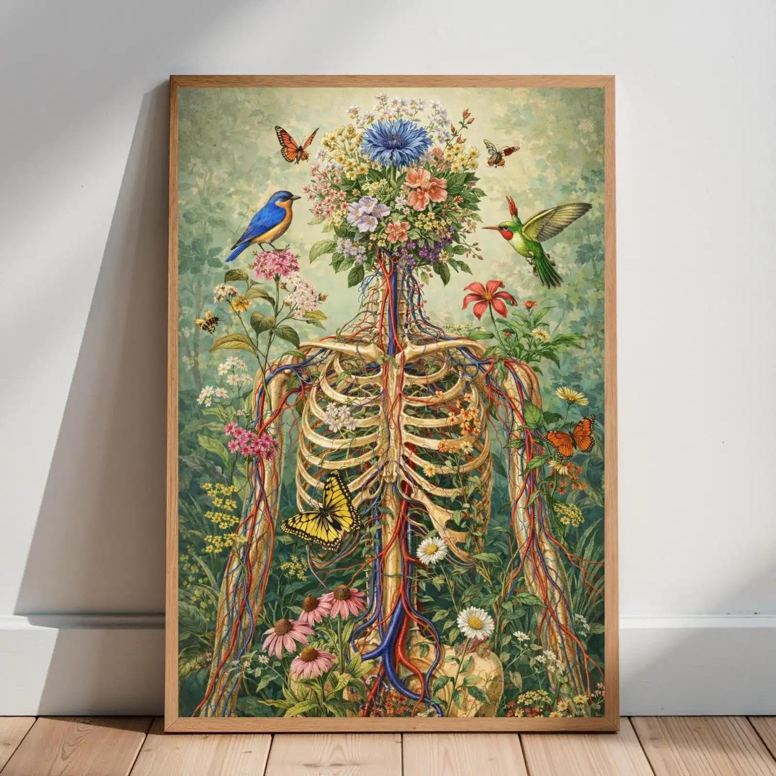 SHINERING Retro Surreal Floral Anatomy Skeleton Botanical Nature Canvas Painging Wall Art Poster Prints For Living Room Decortion 30X40Cm Unframed