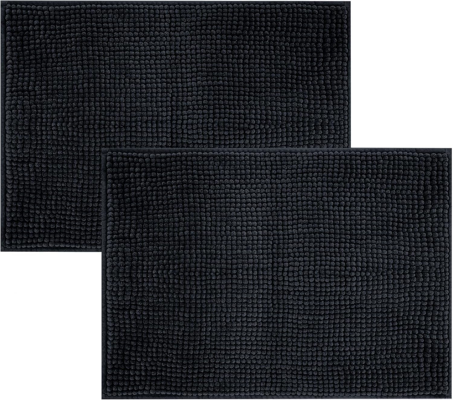 Hafaa Black Bath Mat Non Slip Anti Mould – (2 Pack) 40x60 cm Chenille Bathroom Mat