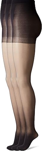 HUE Paquete de 3 mallas transparentes para mujer, con parte superior de control, red, encaje, puntos, costura trasera, medias sin dedos