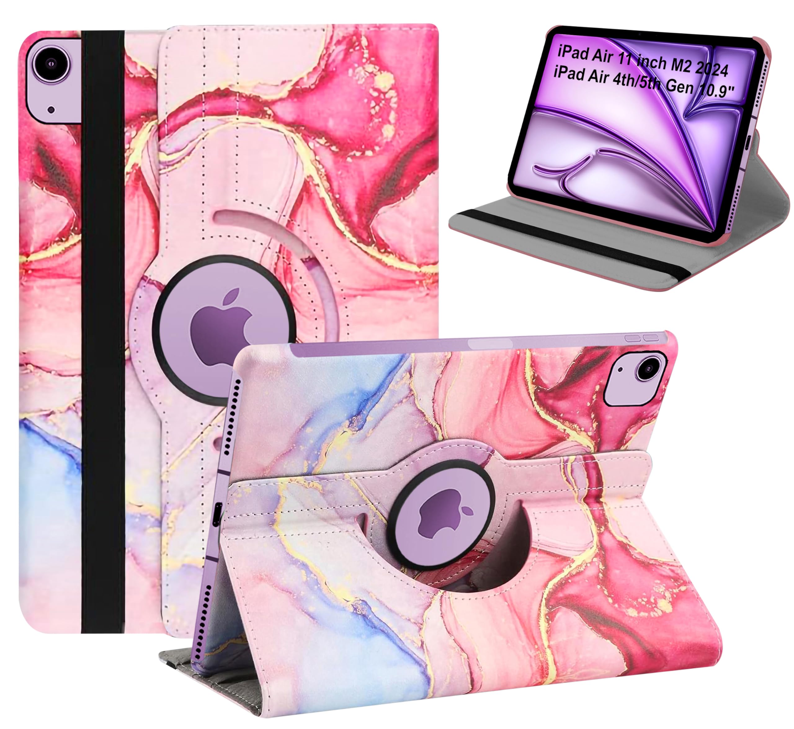 TGK Printed Rotating Case Cover for iPad Air 11 Inch M4/M3/M2 2026/2025/2024 & Air 5th Gen 2022/iPad Air 4th Gen 2020 10.9 Inch (Pink Marble)-image-10