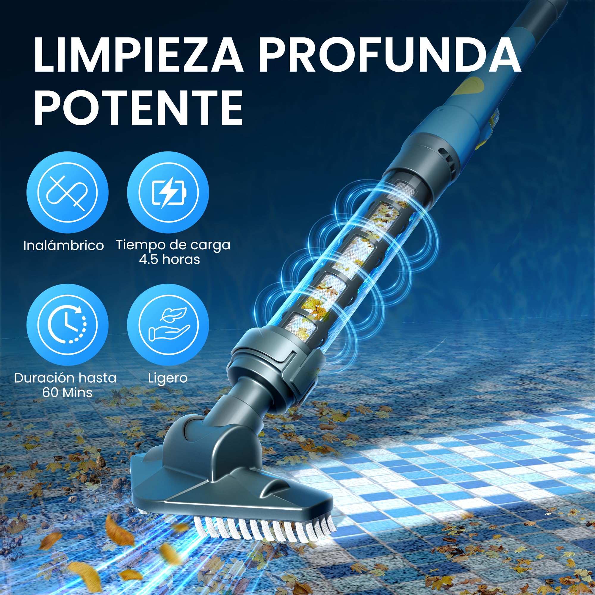 Aspirador inalámbrico de Piscina con batería de Gran succión y batería Recargable para Hot Tub, spas y Piscinas pequeñas