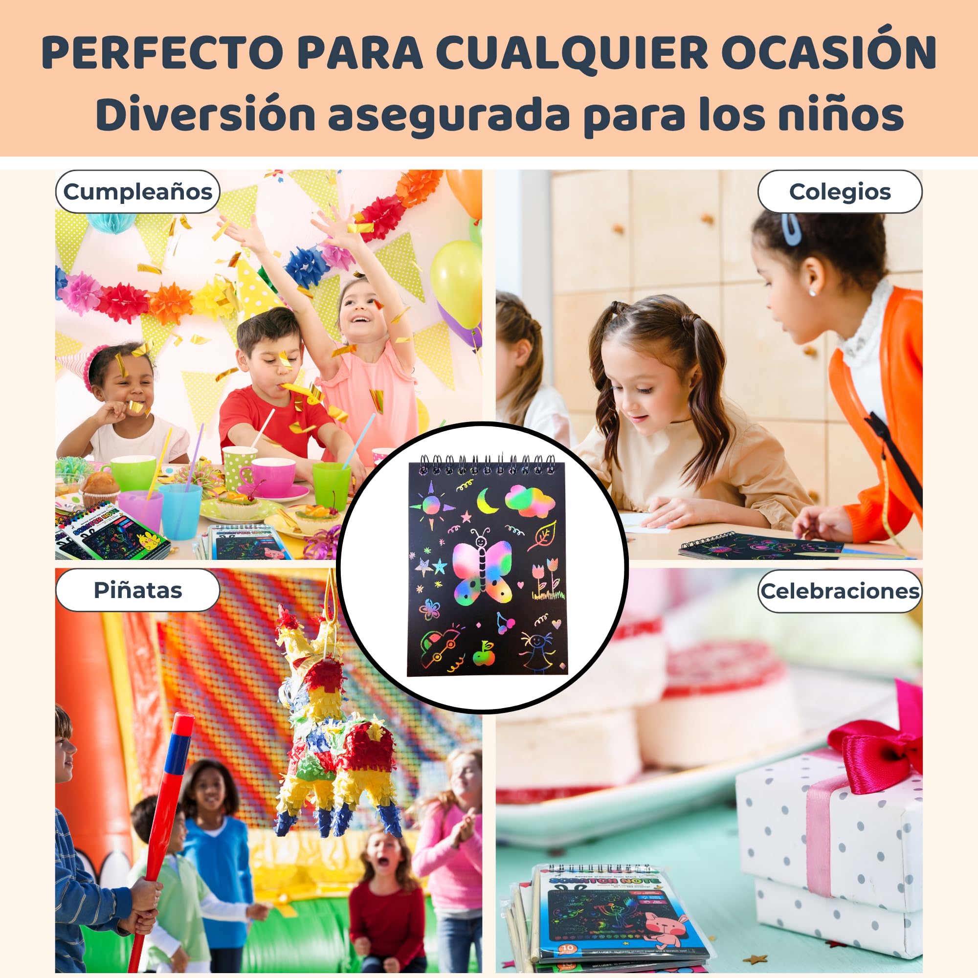 Detalles Cumpleaños Niños | Pack 25 Cuadernos para Rascar y Lápices de Madera | Regalitos Cumpleaños Invitados Niños, de 3 a 12 Años | Regalos Cumpleaños Niños Colegio