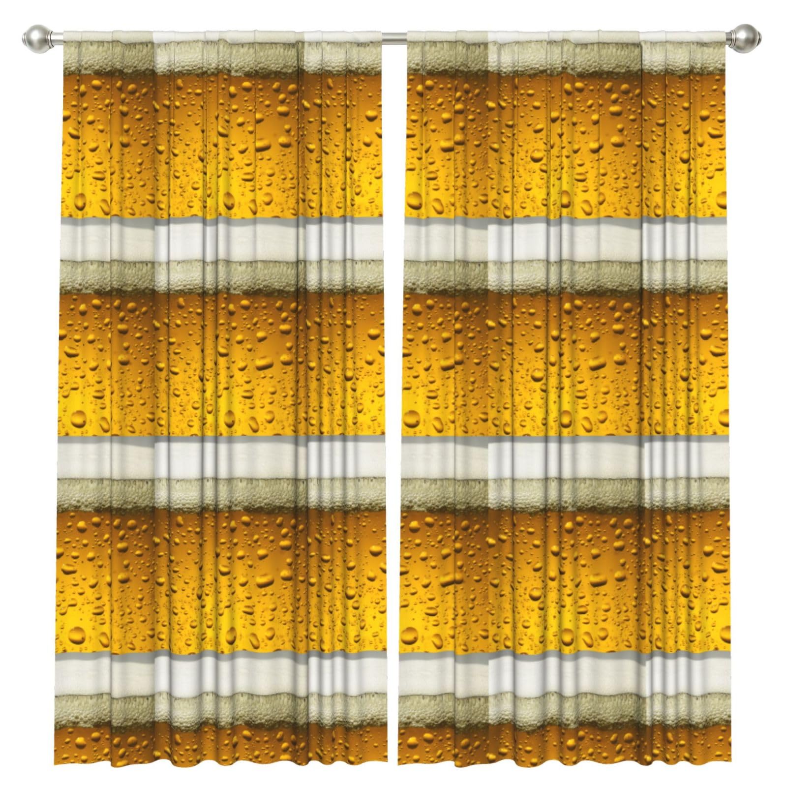 InOmak Yellow Beer Bubbles, 2 Panels Window Curtains 52 x 84 Inch Blackout Curtains for Living Room Bedroom