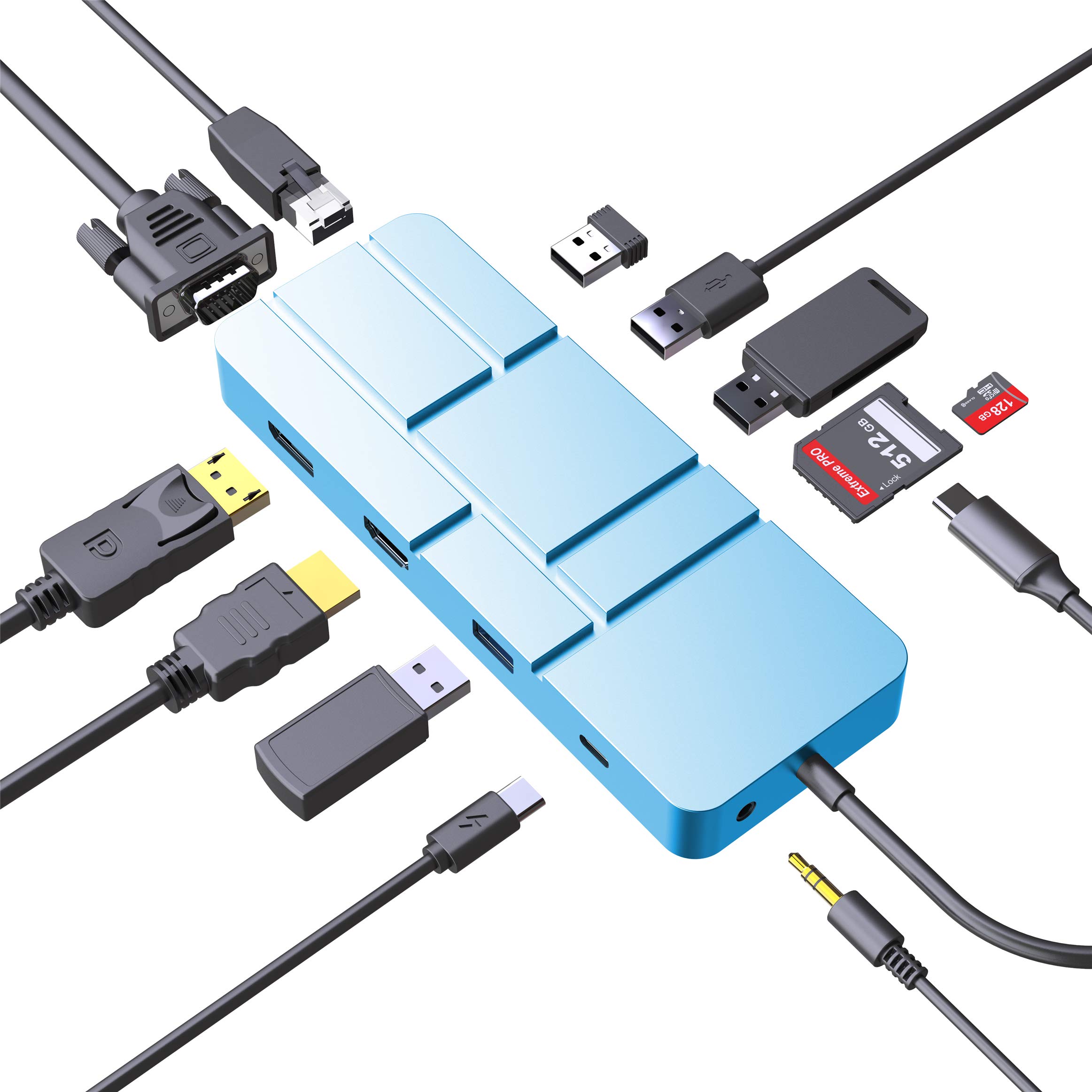 MacBook Pro Docking Station, Display Port USB C Hub, 13-in-1 Gigabits Ethernet Dock with 4K HDMI, DP, VGA, 4* USB 3.0, PD 3.0, 3.5mm Jack, Micro SD/TF Memory Card Readers for Mac OS/Windows Laptops