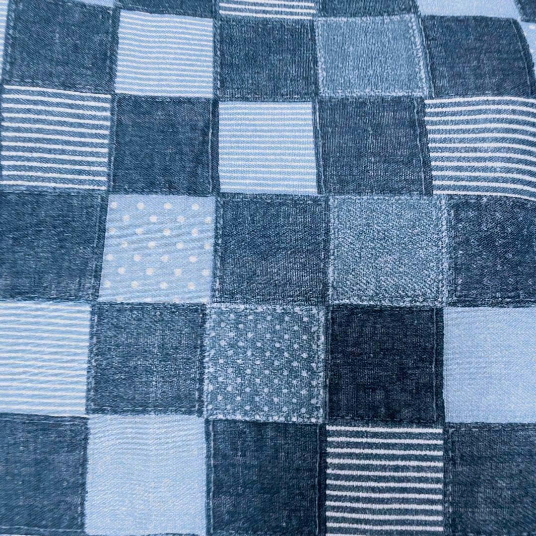 Amazon | デニム風デニム調パッチワーク柄ダブルガーゼ生地布