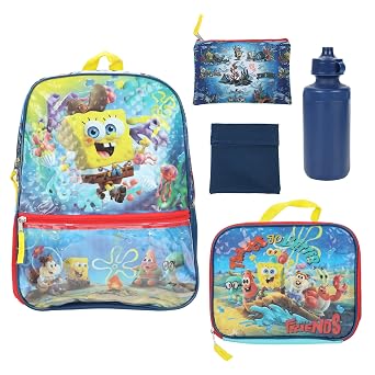 Spongebob Squarepants Kids Cartoon Movie 5-Piece Backpack accessories Set for boys