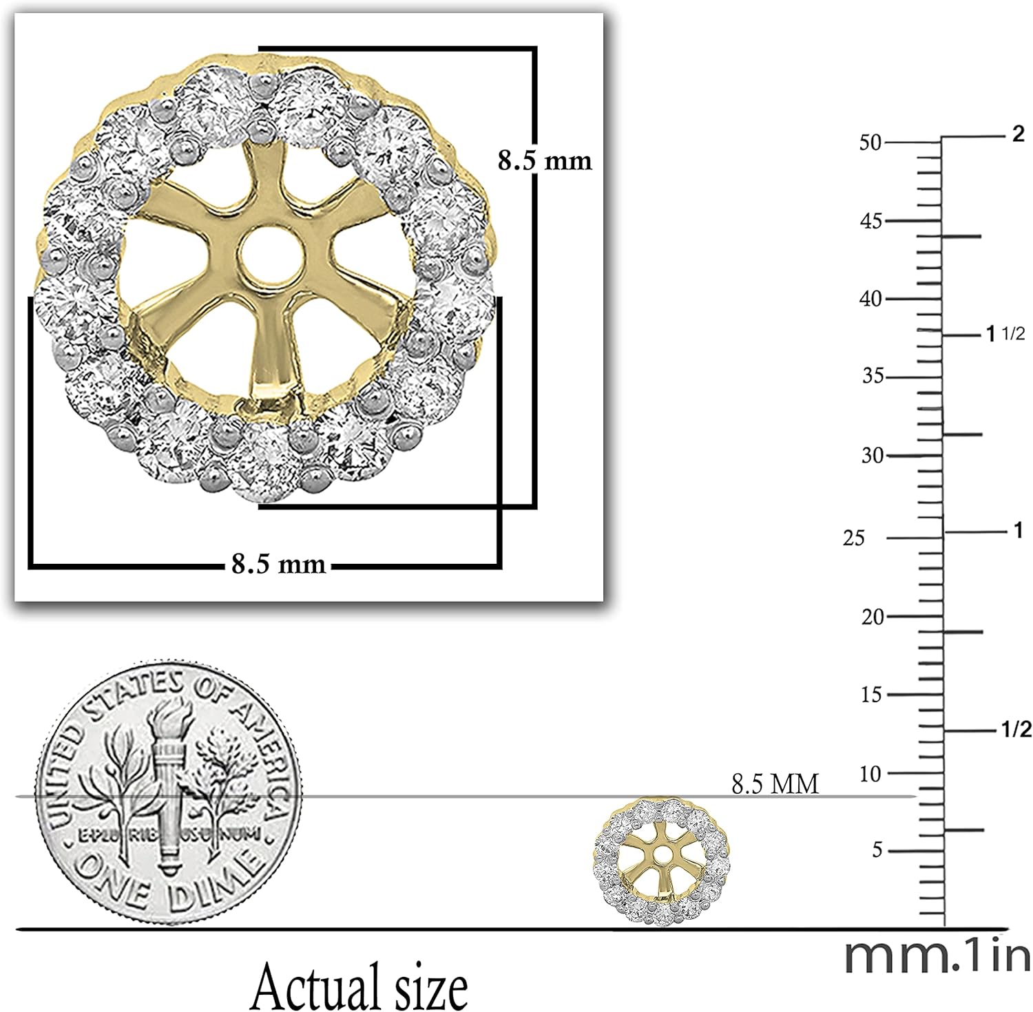 Dazzlingrock Collection 0.30 Ctw 14K Real Solid Gold Round Natural Diamond Removable Jackets for Stud Earrings