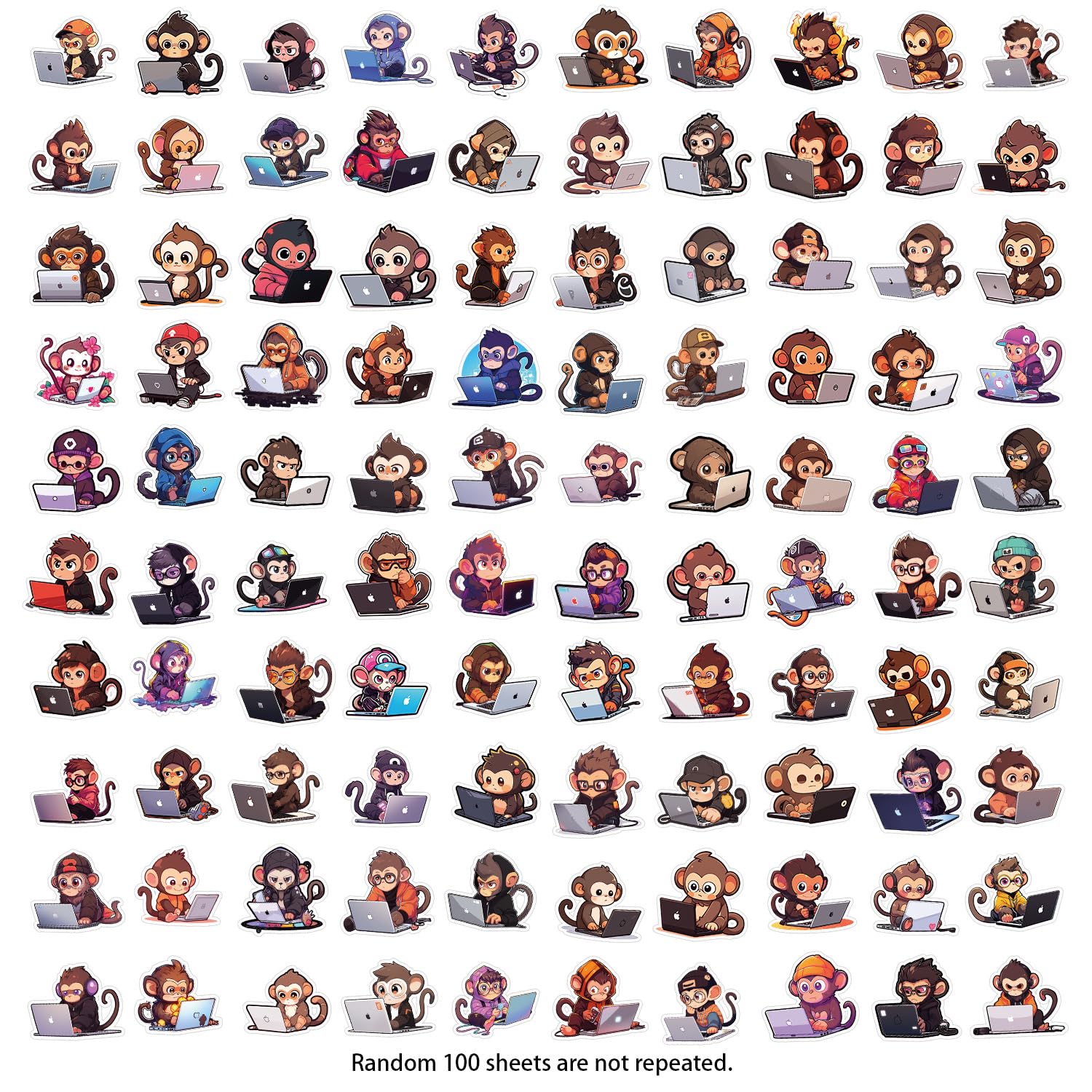 100 Pcs Programming Stickers for Kids Teens Adults Boys Girls Gift,Monkey Stickers Pack for Laptop,Skateboard,Luggage,Car,Bike - Image 4