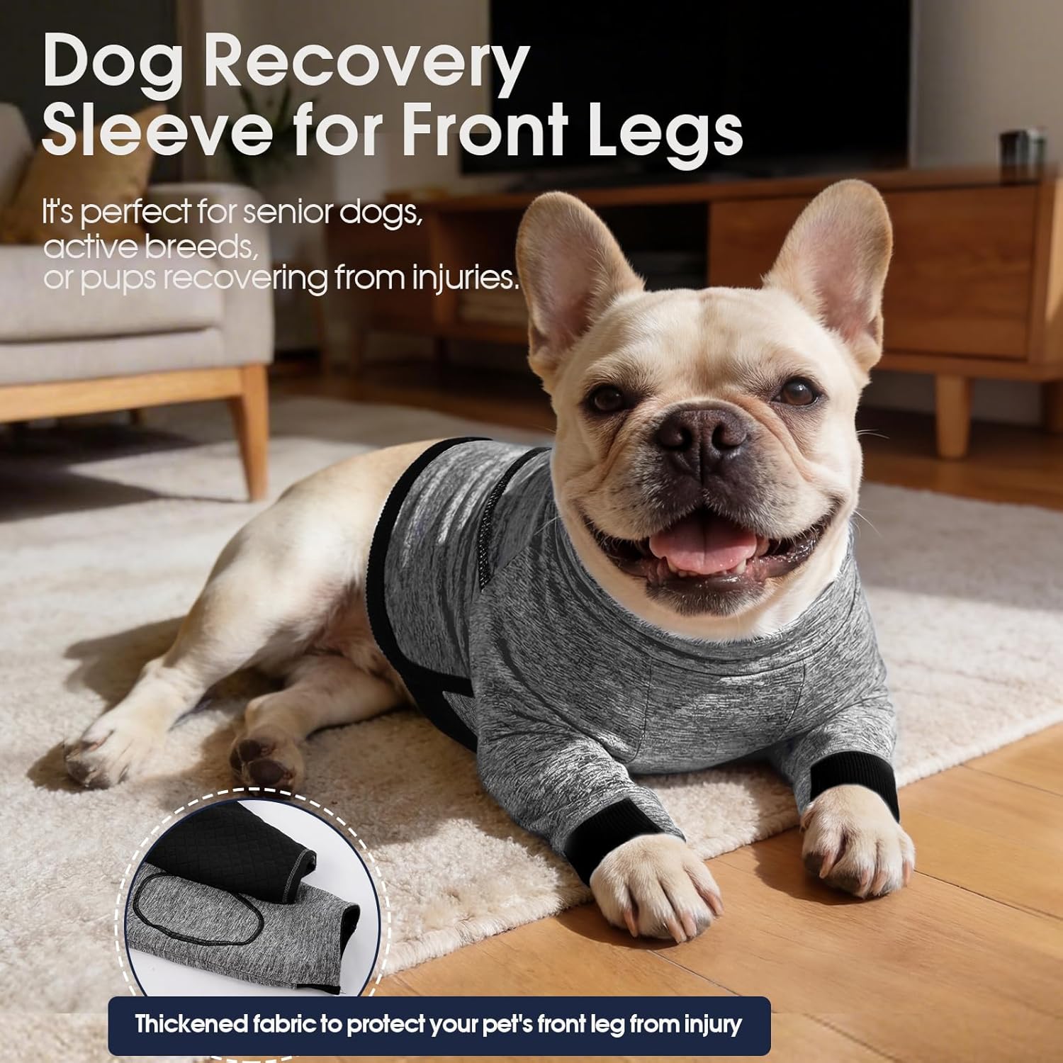 IECOii Dog Recovery Shirt for Front Leg - Breathable Sleeve Shirt Protects Skin Conditions, Shoulder & Elbow Wounds, Adjustable with Leash Hole Prevents Licking and Biting - Grey, Size 5XL