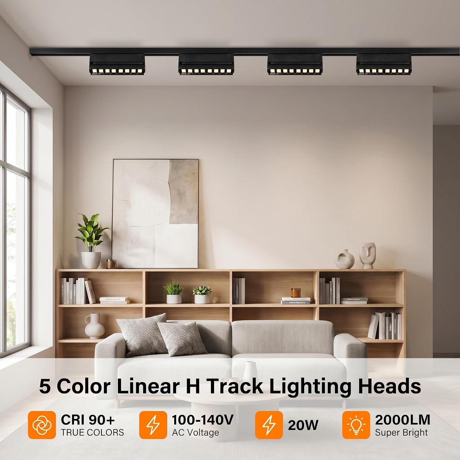 5 Color Linear H Track Lighting Heads Dimmable, Black 20W 4 Pack