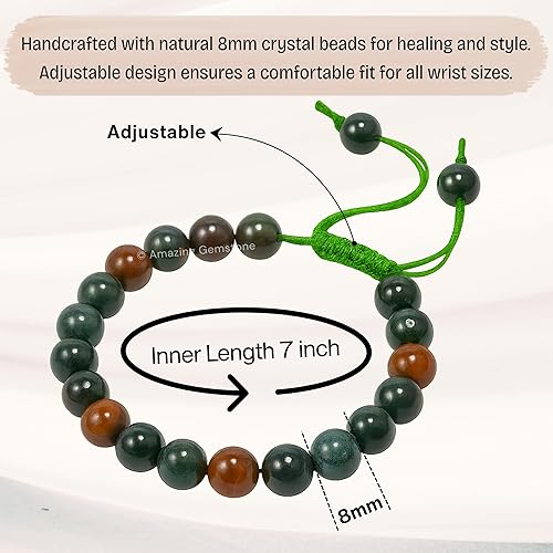 Miniatura 6 de Bloodstone Bracelet for Women Men's Gifts - Protection Healing Crystal Bracelet - 8mm Gemstone Beaded Adjustable Bracelet Pulseras Para Hombres