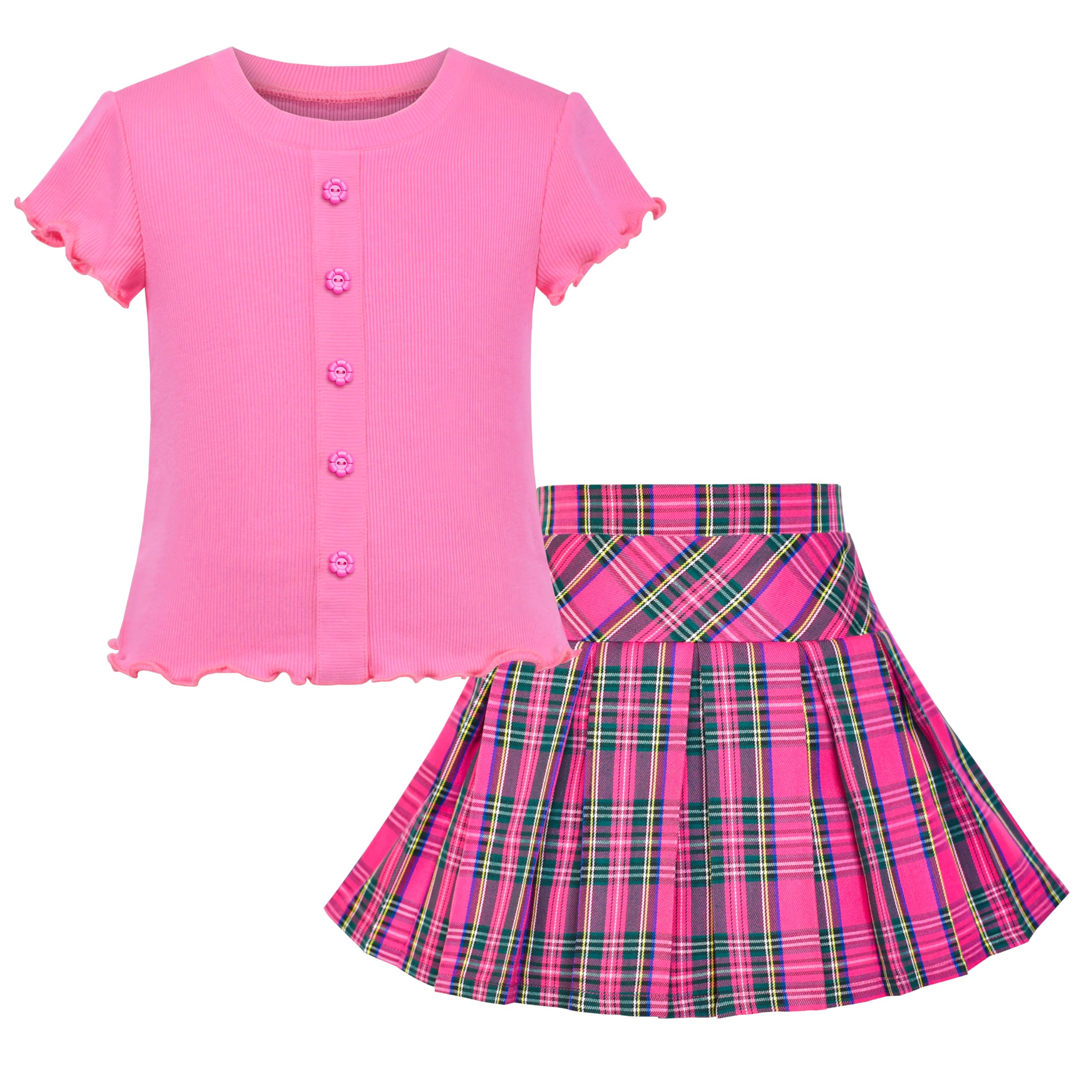 Sunny Fashion Filles 2 pièces Fixer Jupe T-Shirt Recadrer Tricot côtelé Plaid Décontractée École 4-10 Ans