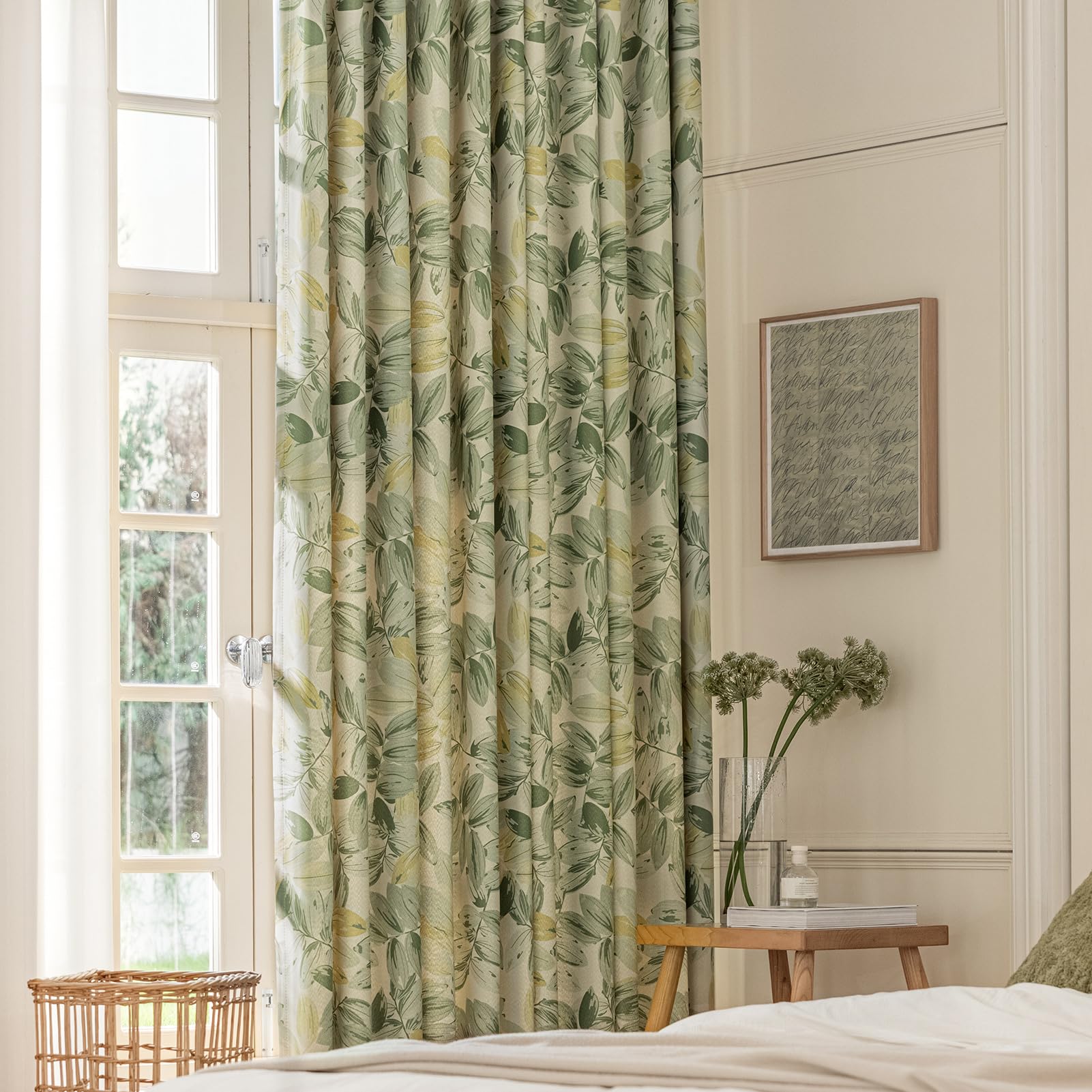 SUOUO Verdunkelungsvorhänge für Schlafzimmer, 225 x 140 cm, 2er-Set, Raumverdunkelung, Druck, Fenstervorhänge für Wohnzimmer, Grün