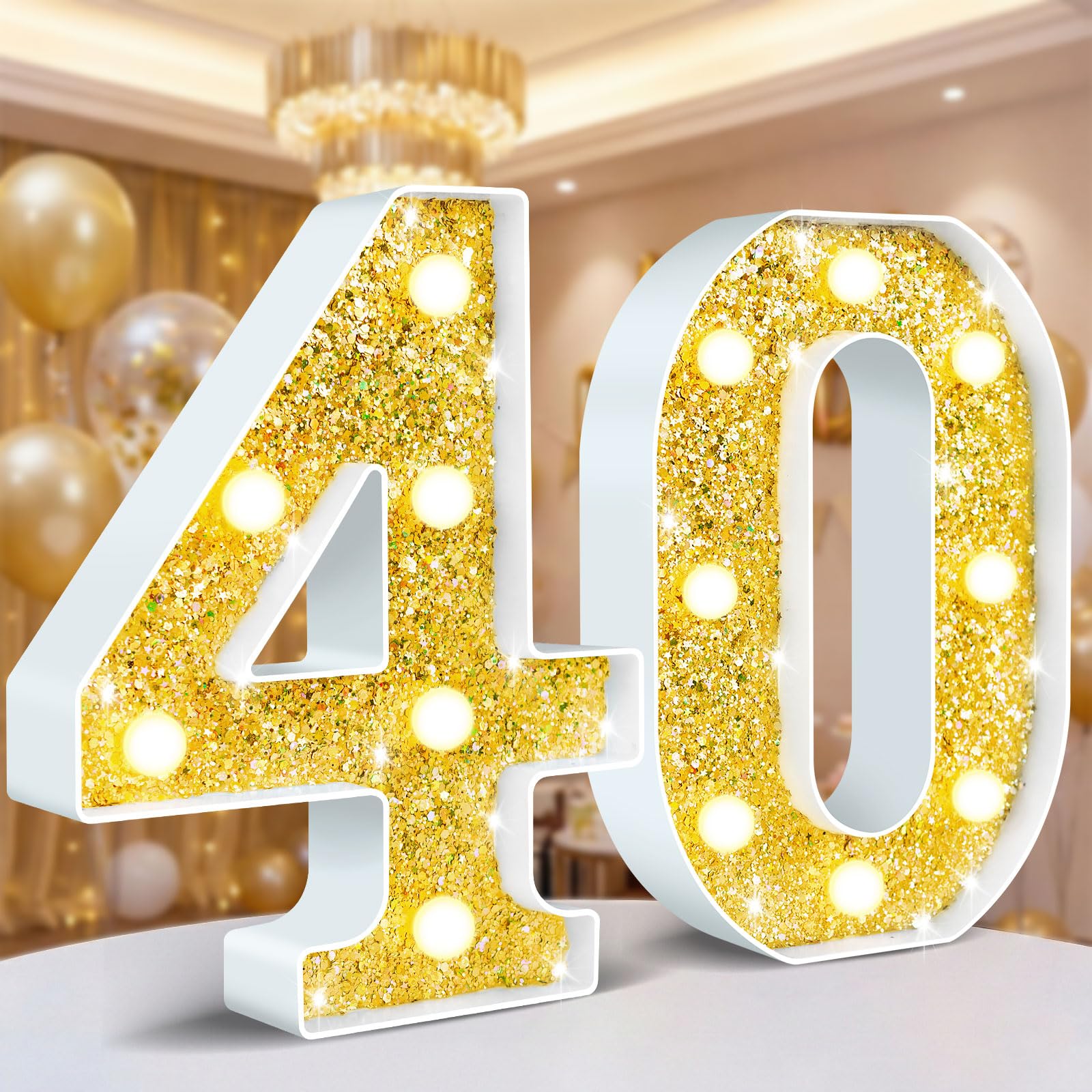 Ledido LED Light Up Marquee Numbers Sign - Cool & Warm Light up Numbers for 40th Birthday Decorations, LED Number Lights for Wedding Anniversary Grad Home Bedroom Table Wall Party Decor, Number 40 — view 107