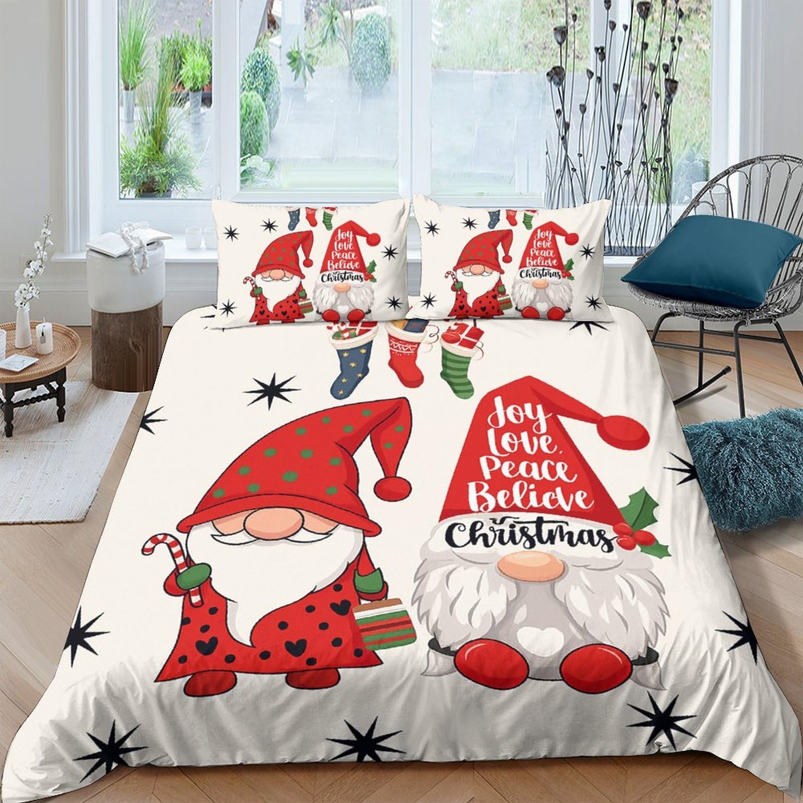 Ctjqhvkz Style-7 3D Printed Christmas Gnome Fitted Sheet Microfiber Soft Bed Cover Holiday Bedroom Decor Gift Machine Washable Single（135X200cm）