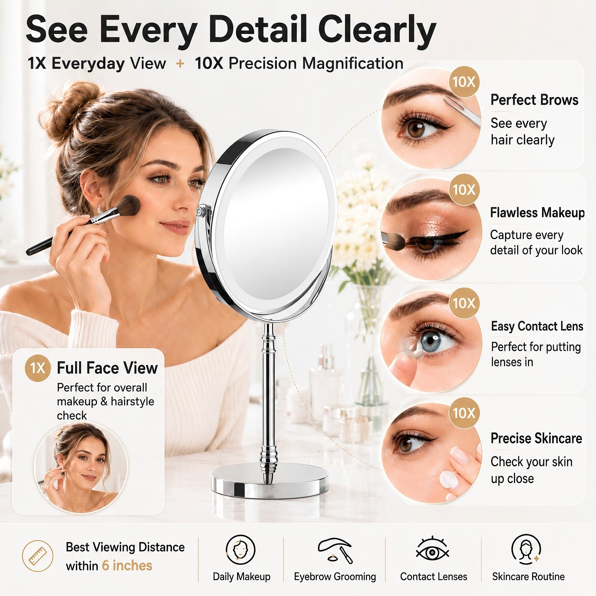 Rechargeable Vanity Mirror with Lights - 10X Magnification -3