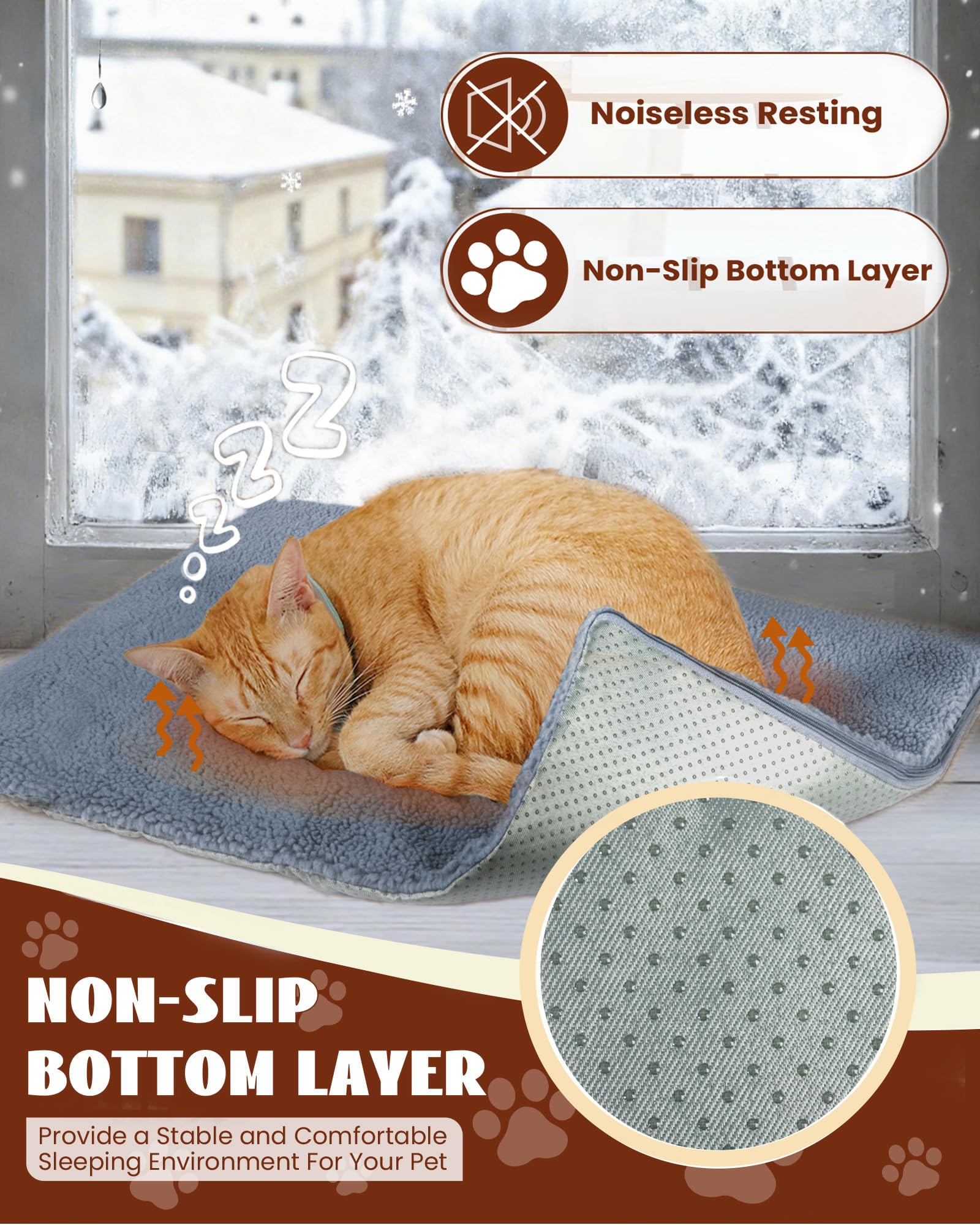 ANWA Tappetino per gatti autoriscaldante – 61 x 46 cm, lavabile in lavatrice, tappetino riscaldato per gatti da interni ed esterni