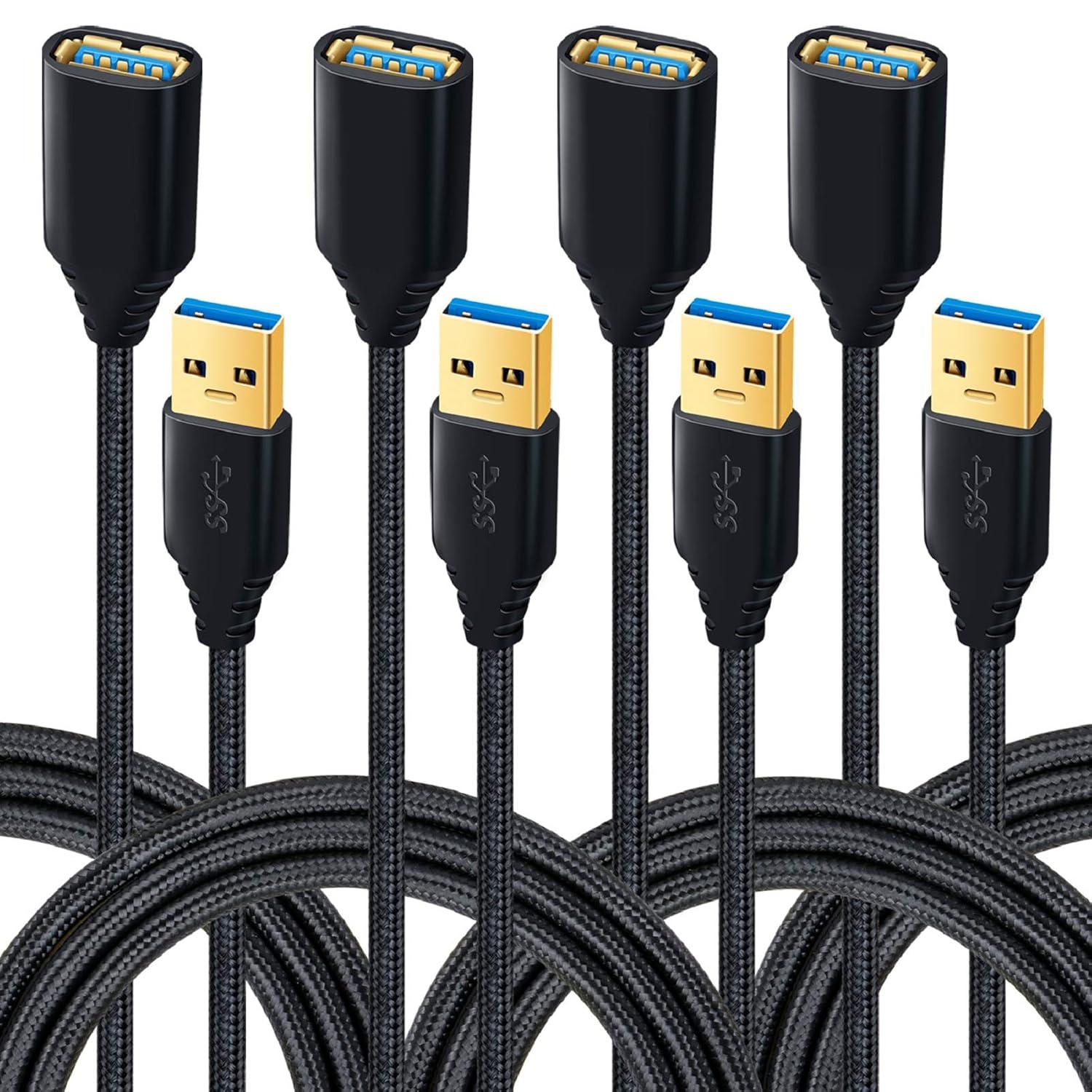 USB 3 0 Extension Cable 4Pack 6ft USB A Male to Female Braided Extender Cord 5Gbps Fast Data