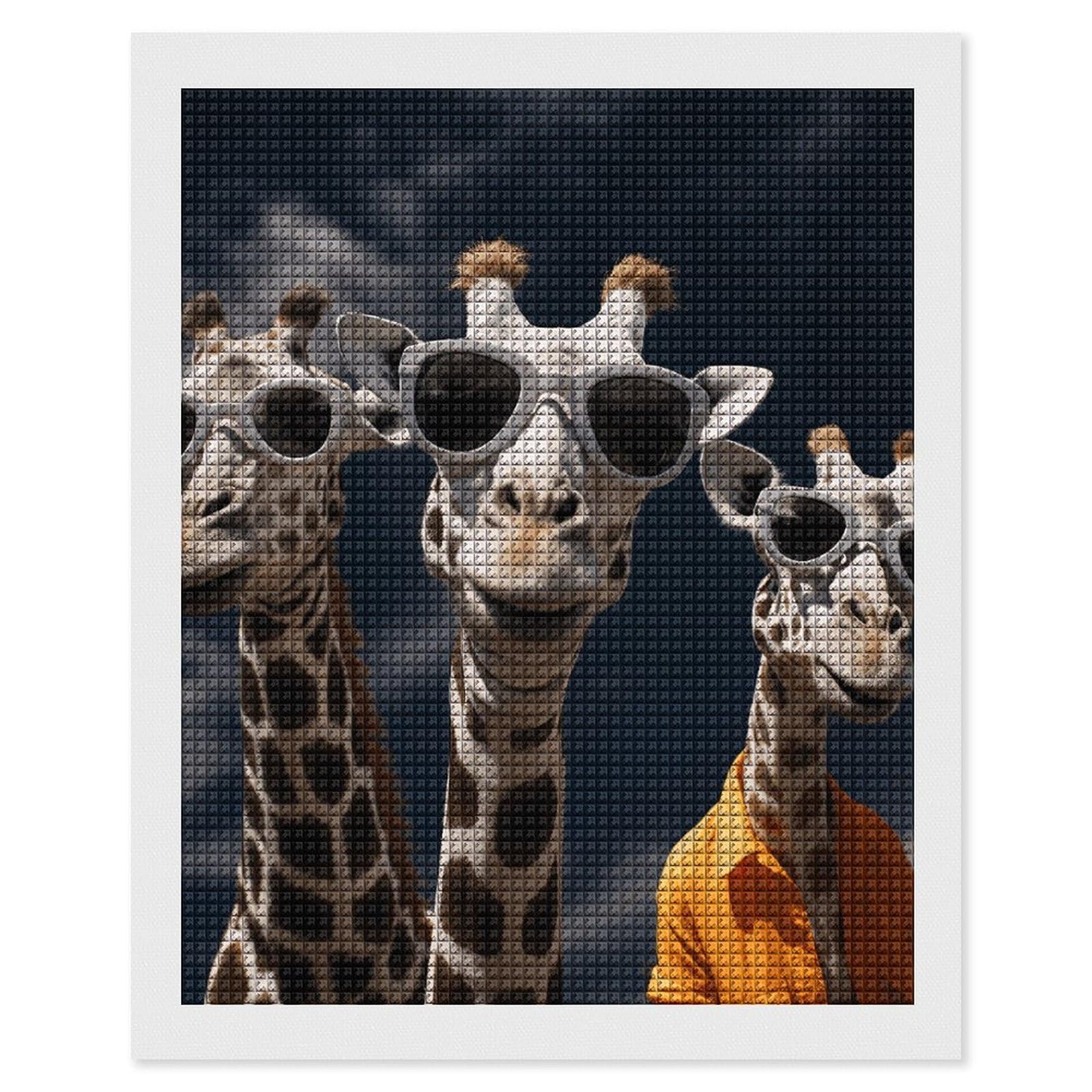 Three Giraffes Wearing Sunglasses Diamond Art Kits for Adults, DIY 5D Diamonds Painting Kits for Beginner, Round Full Drill Diamond Dots Painting, 16"x20" Diamonds Pictures Gem Art And Crafts Wall Dec