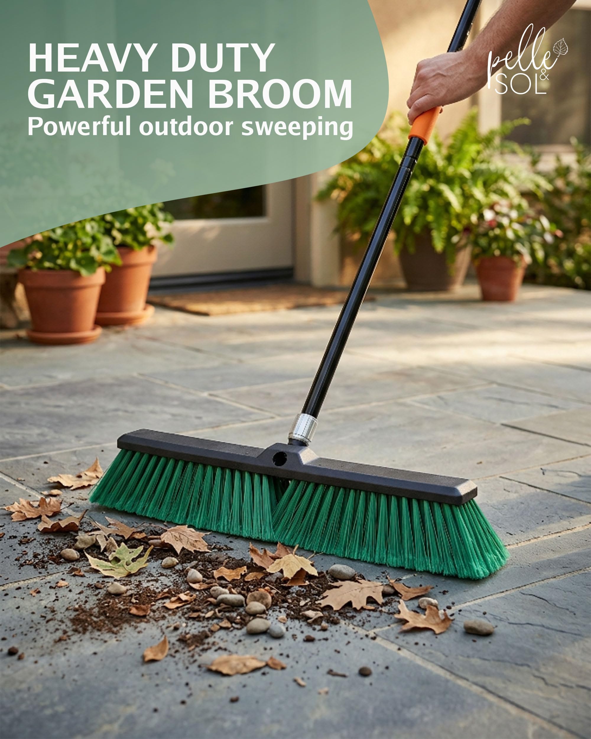 Pelle & Sol 45cm Garden Broom - Heavy Duty Outdoor Broom – Stiff Bristles Sweeping Brush Garden Tools for Patio, Driveway, Yard & Concrete Cleaning with Long Handle — view 4