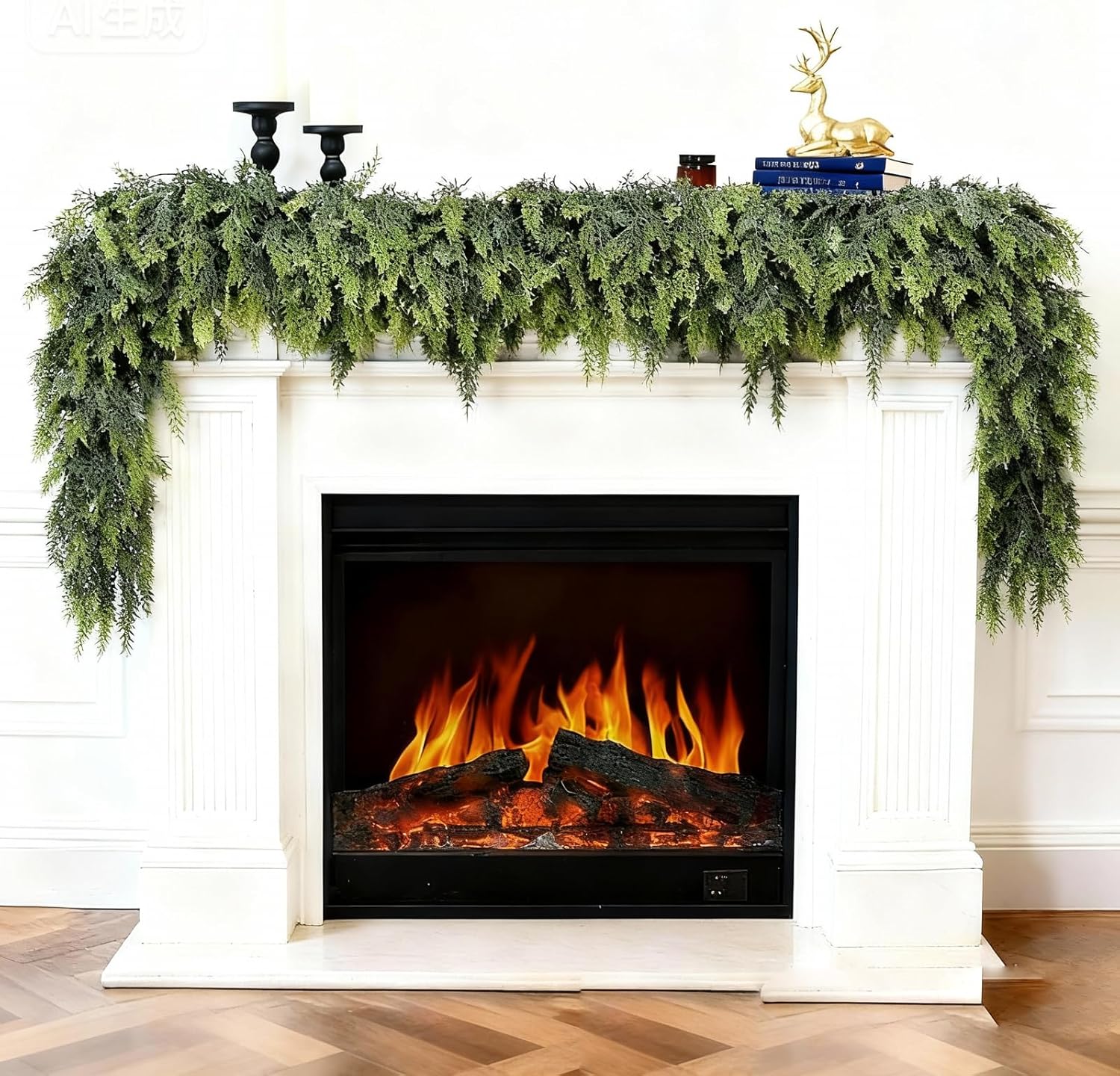 1 Pcs 6ft Real Touch Christmas Cedar Garland - Artificial Soft and Thickness Faux Green Full Cedar Pine Needles Garland for Fireplace Mantel, Table, Doorframe, Indoor Outdoor Xmas Holiday Decorations