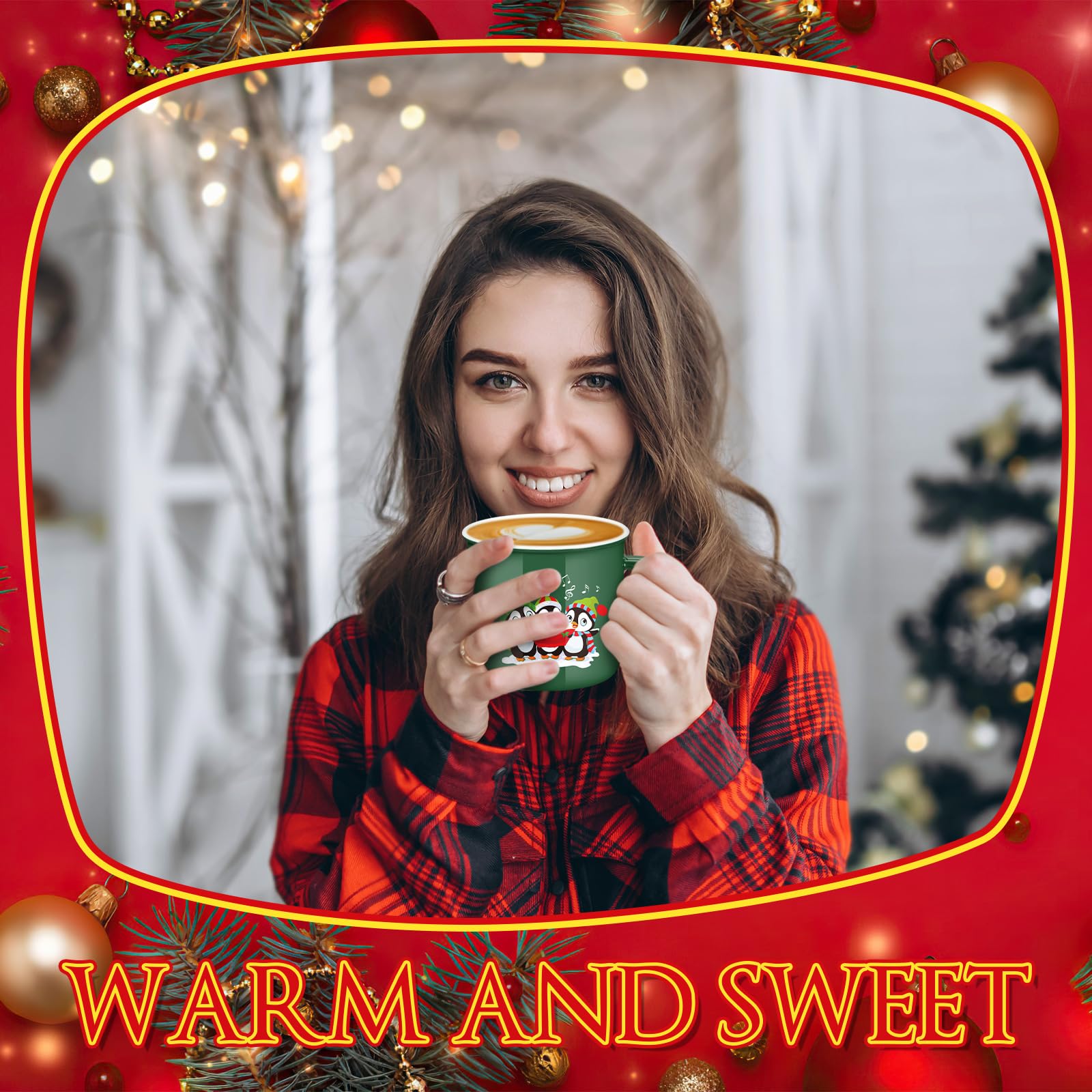 Baderke 12 tazas de cerámica de Navidad con diseño de muñeco de nieve de Papá Noel con cinta, tazas de café de Navidad de 325 ml, diseño de cacao caliente, tazas de café de vacaciones para centros de