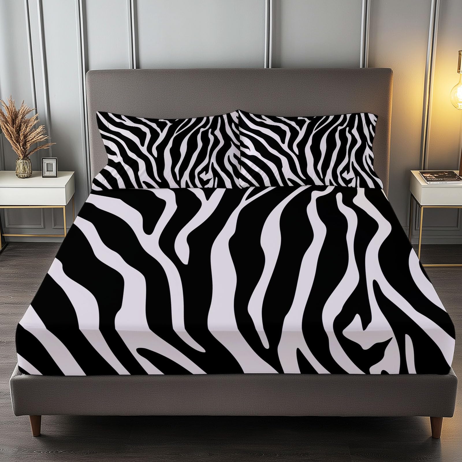 Pack de 3 sábanas bajeras para niños, 90 x 200 cm, diseño de rayas de cebra