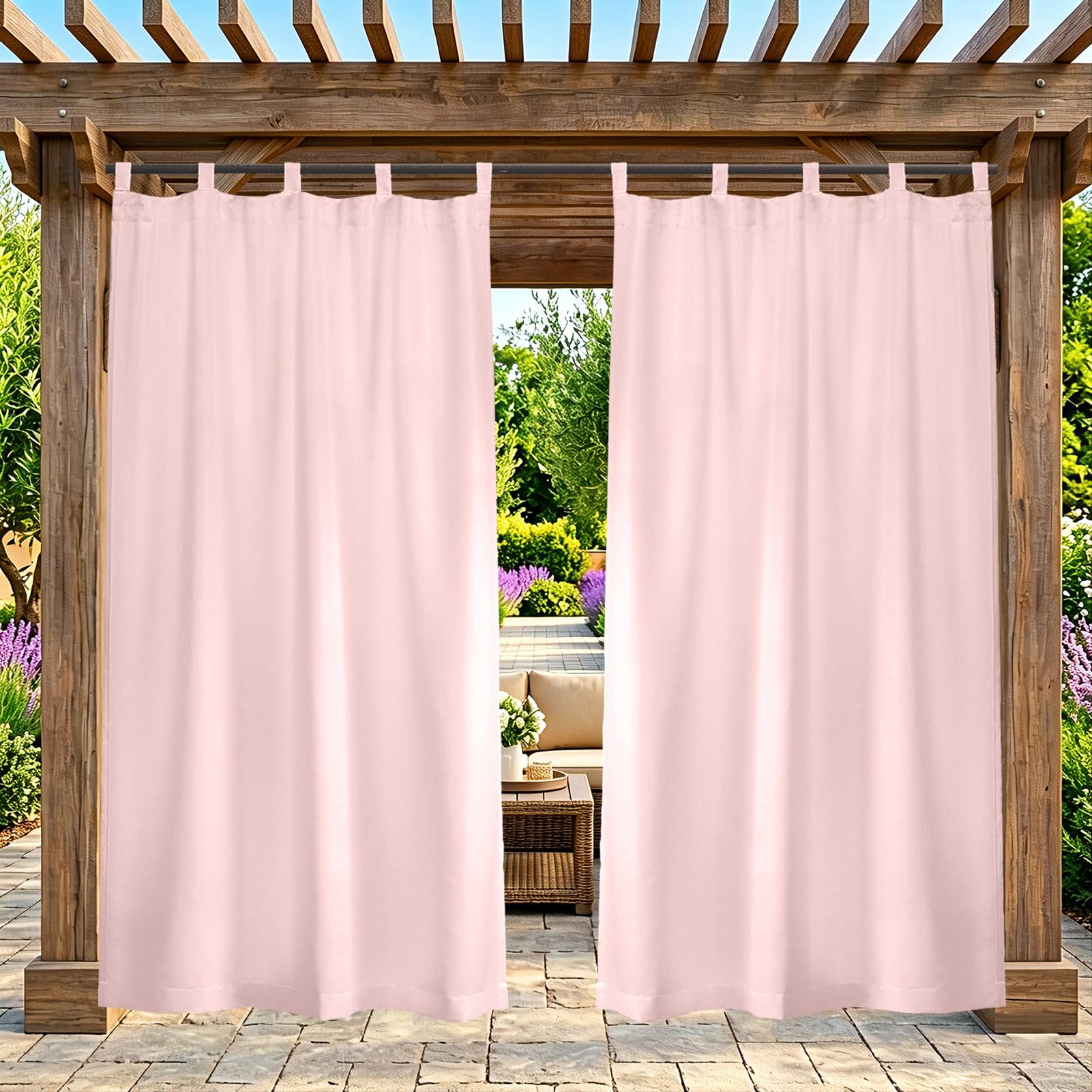 ZELVANO Outdoor Curtains Waterproof, 1 Panel Blackout Thermal Drapes Windproof Privacy for Garden Gazebo Pergola Patio, Weatherproof Fabric - W 150" x L 84"