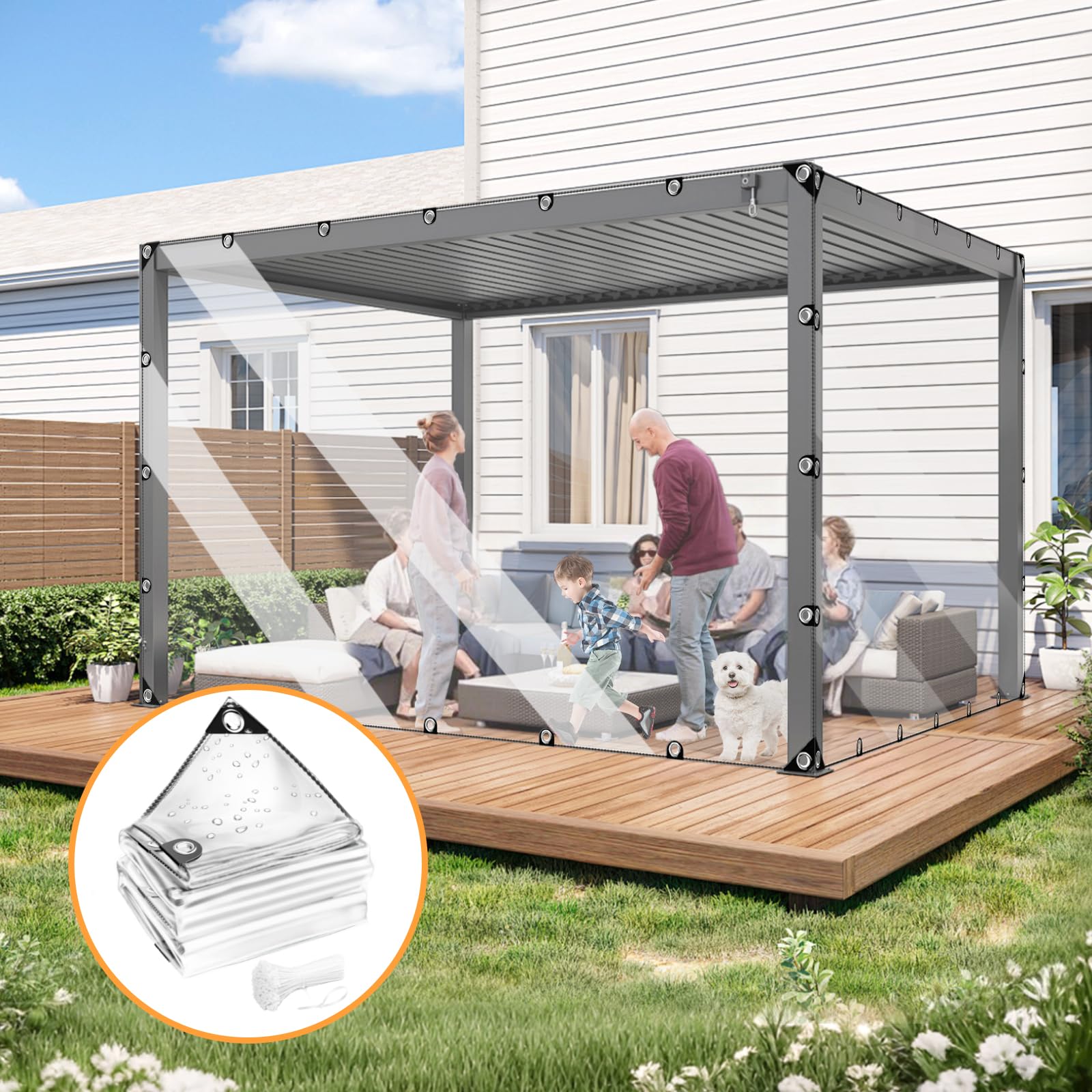 Telone trasparente impermeabile con occhielli, telo multiuso in PVC trasparente, resistente, impermeabile, resistente agli strappi, impermeabile, impermeabile, impermeabile (2X2.5M)
