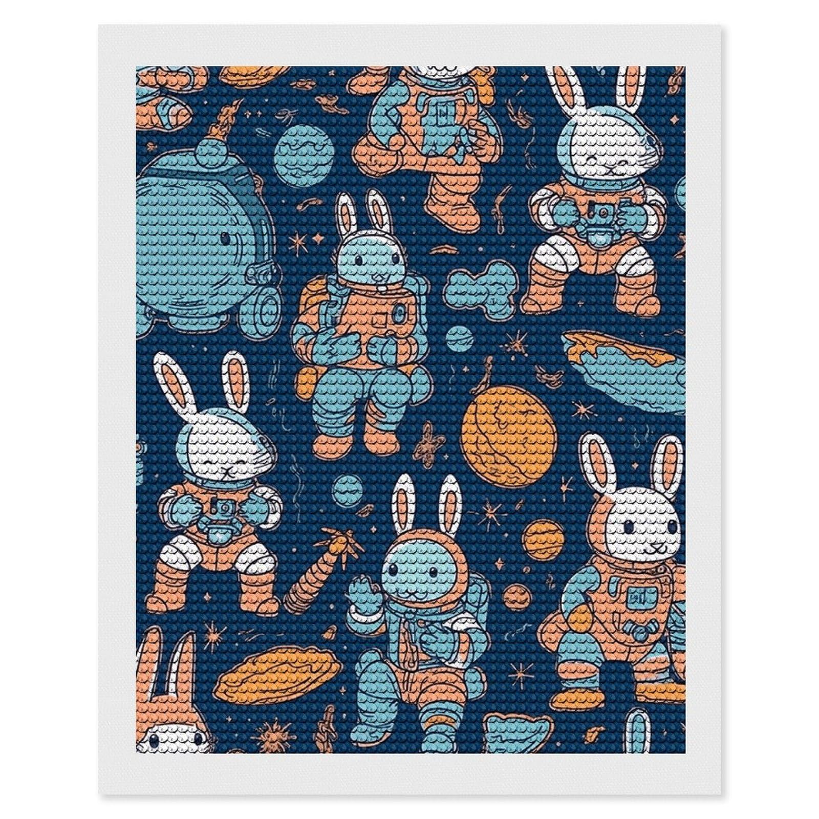 Bunny and Spaceship Diamond Painting Kits for Adults, DIY 5D Diamond Painting Kits for Beginners, Round Full Drill Diamond Dots Paintings, Diamonds Pictures Gem Art for Crafts Home Decor 16"x20"