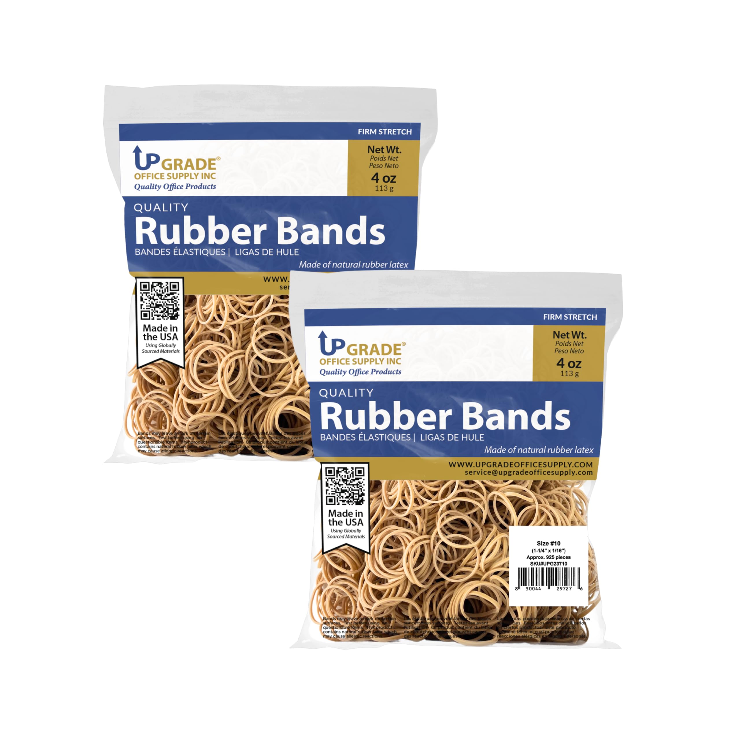 Upgrade Office Supply UPG23710PK2 Rubber Bands, Size 10 (1-1/4 in x 1/16 in), 925 Bands, 1/4 lb, 2-Pack, USA