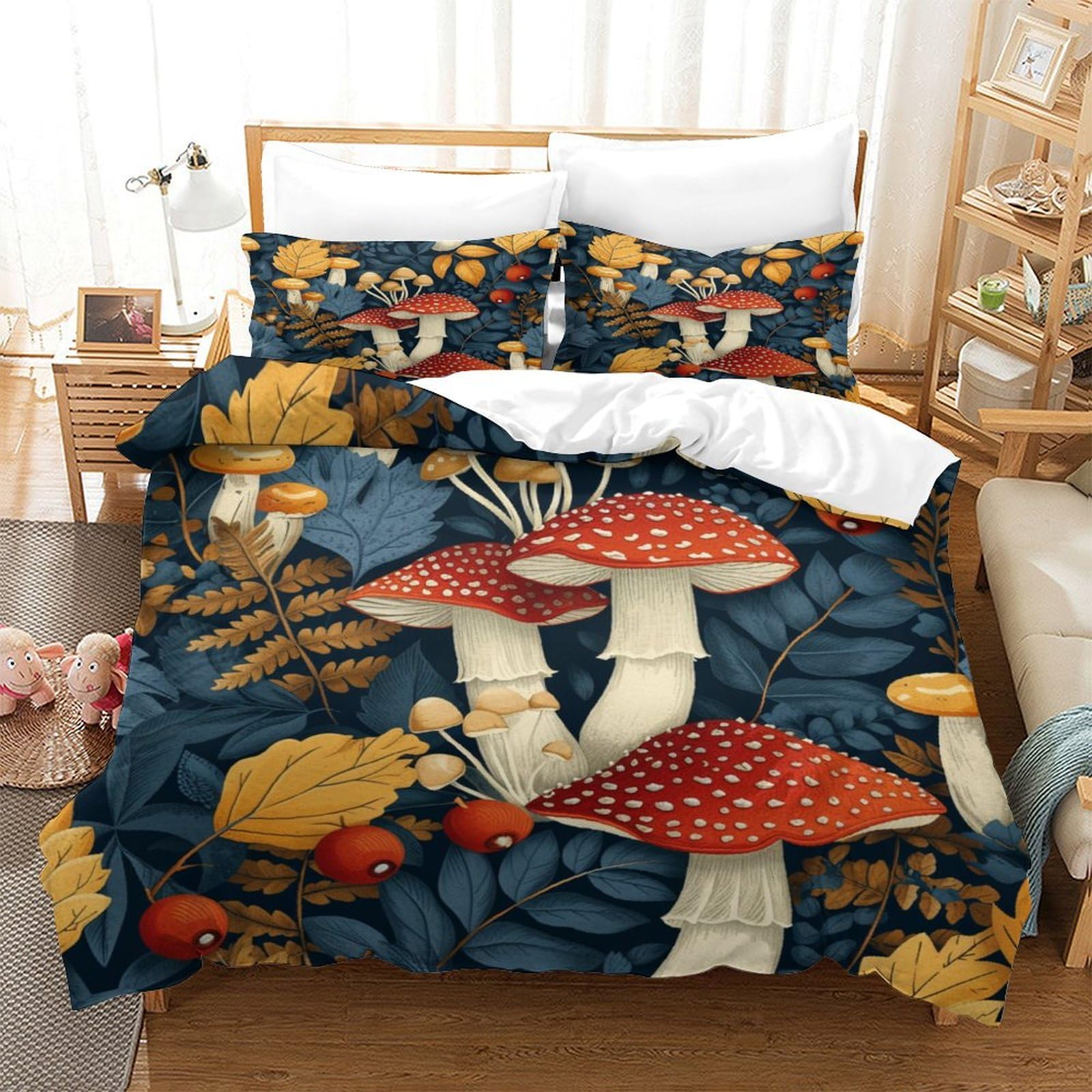 P1S9U7W5Y 3D Printed Forest Mushroom Duvet Cover Set 3pcs Microfiber Toadstool Bedding Set Single