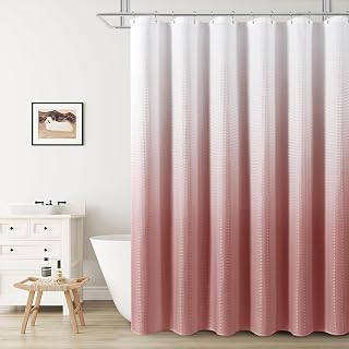 Textured Fabric Bath Curtain Set, Polyester Ombre Shower Curtains for Bathroom, Water Repellent Shower Curtain with 12 Hooks,Machine Washable (72 x 72 inch, Canyon Rose)