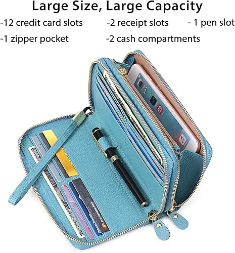 Miniatura 2 de SENDEFN Cartera de cuero para mujer con bloqueo RFID cremallera alrededor del soporte del teléfono embrague pulsera de gran capacidad