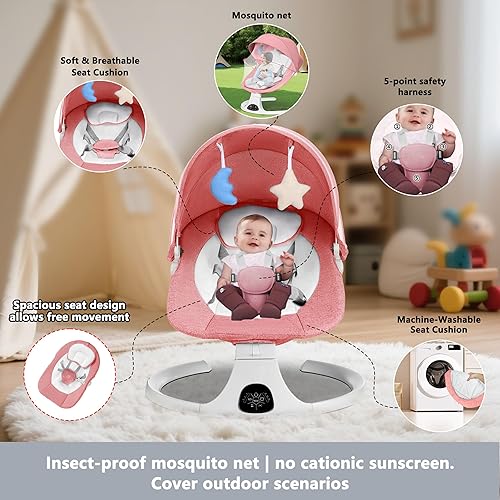 Miniatura 7 de Columpio eléctrico universal para bebés con 5 velocidades de balanceo, control remoto, Bluetooth, música, portátil, para recién nacidos de 0 a 9
