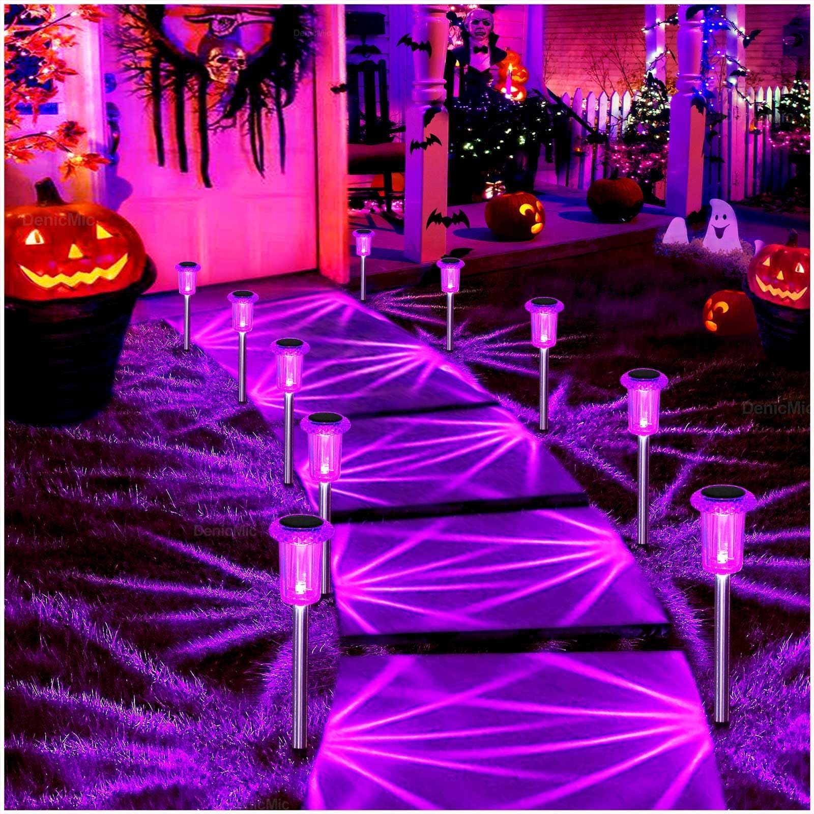 DenicMic Solar Halloween Lights Outdoor 15 Pack Purple LED Halloween Decor view 5