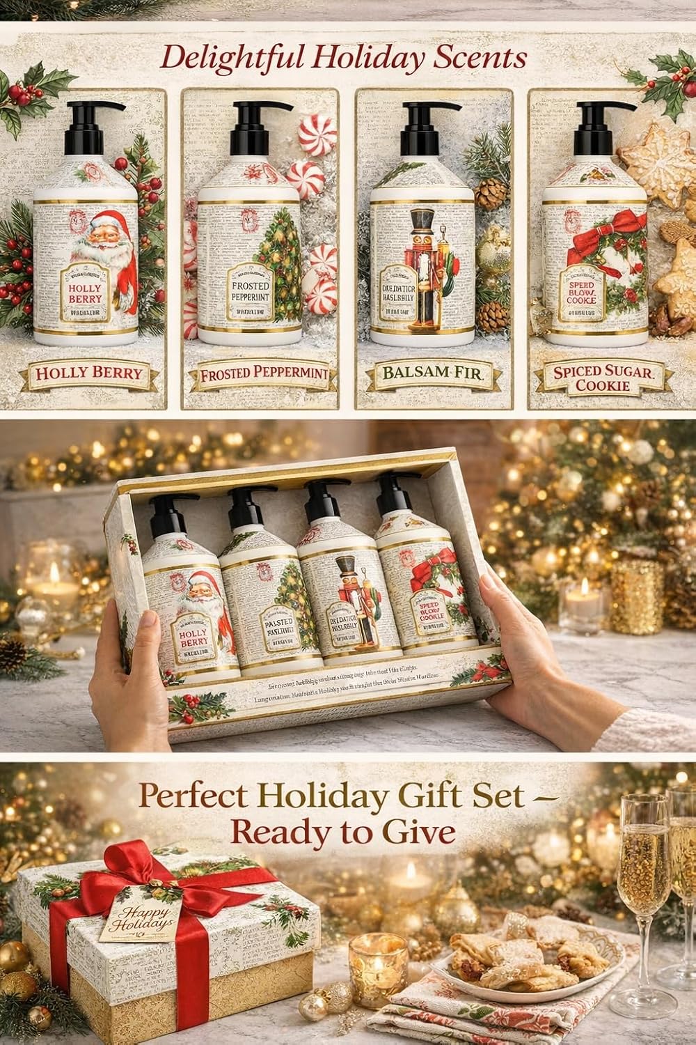 La Tasse Vintage Press Holiday Hand Soap Collection, 21.5 Fluid Ounce (Pack of 4)