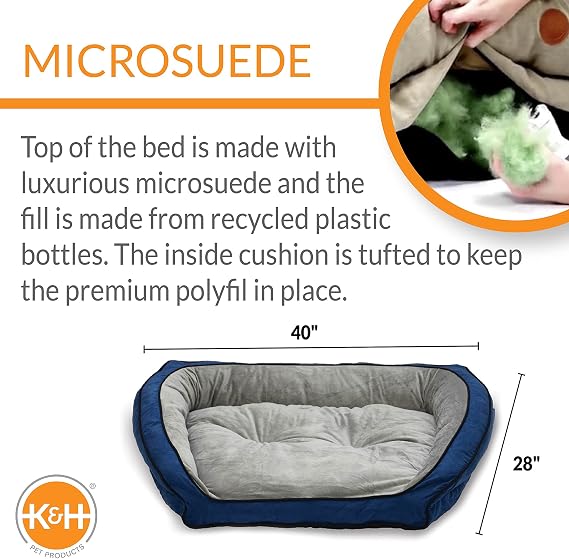 K&H Pet Products Bolster Couch Pet Bed Large Blue/Gray 28 x 40